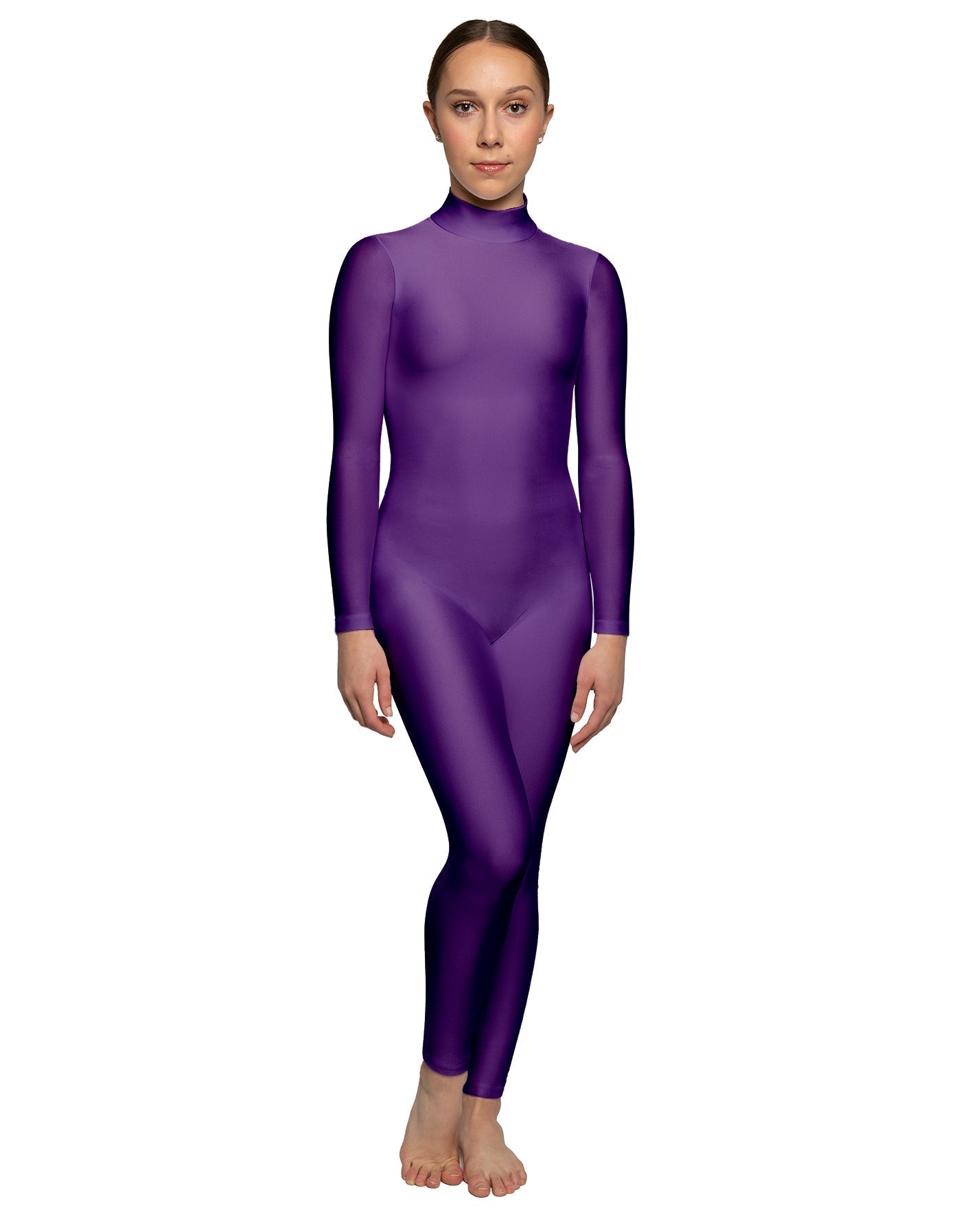 Solid Lycra LS Tneck Open Back Unitard
