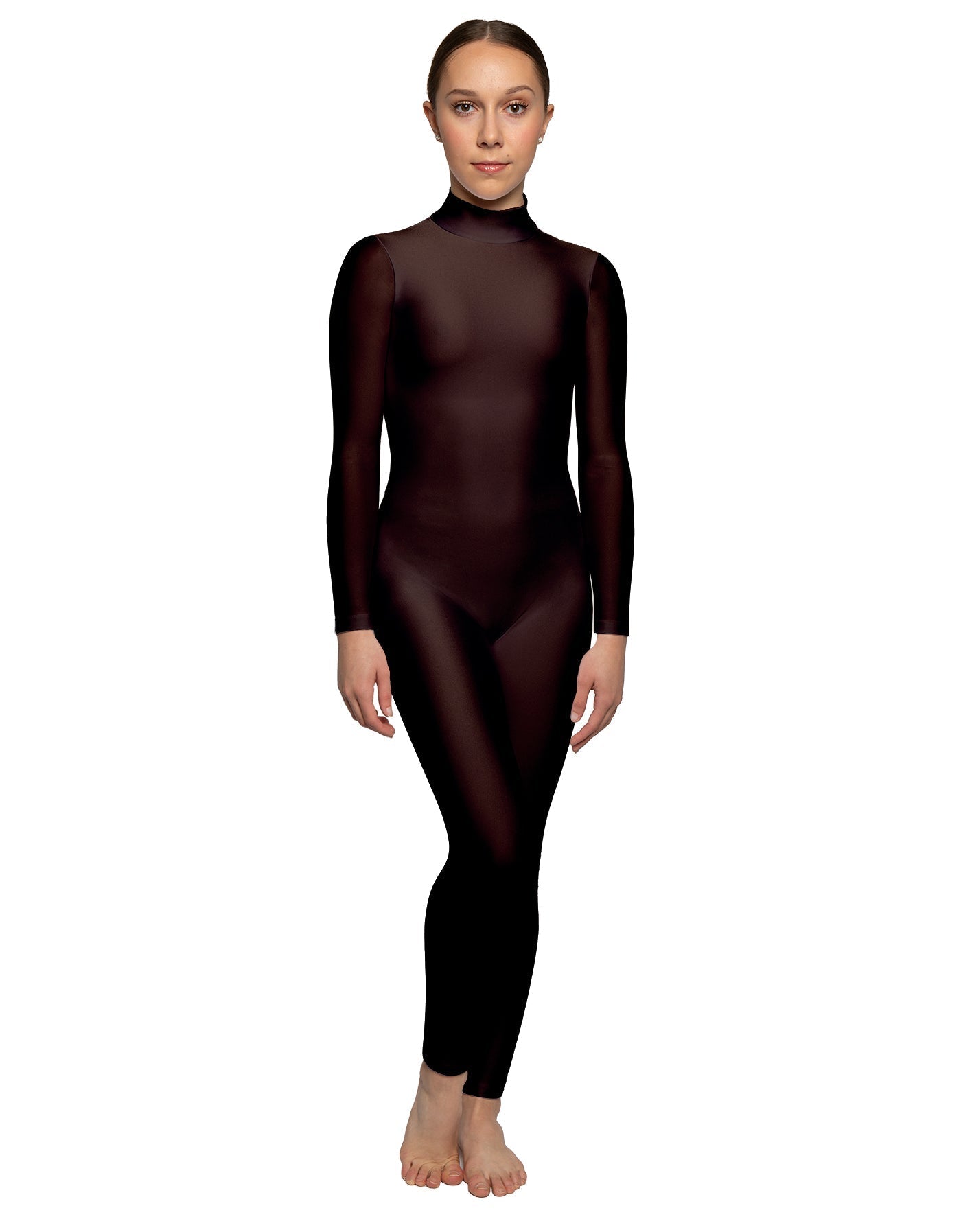 Solid Lycra LS Tneck Open Back Unitard