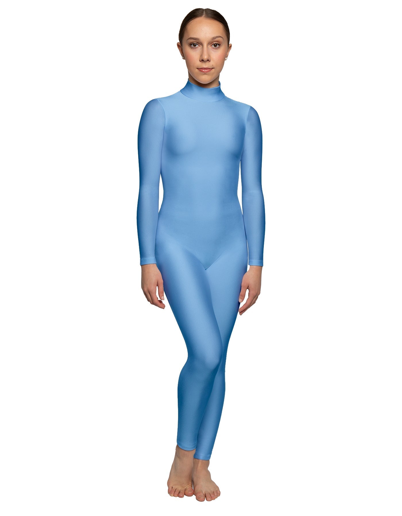 Solid Lycra LS Tneck Open Back Unitard