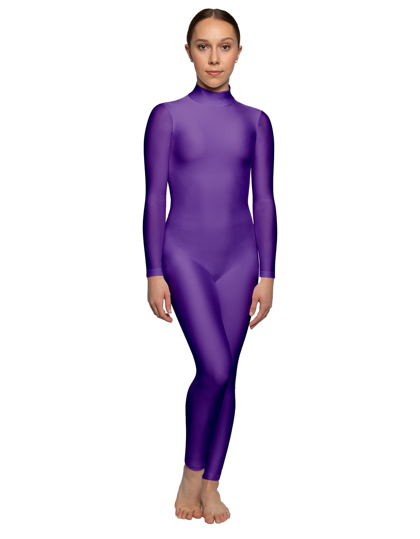 Solid Lycra LS Tneck Open Back Unitard