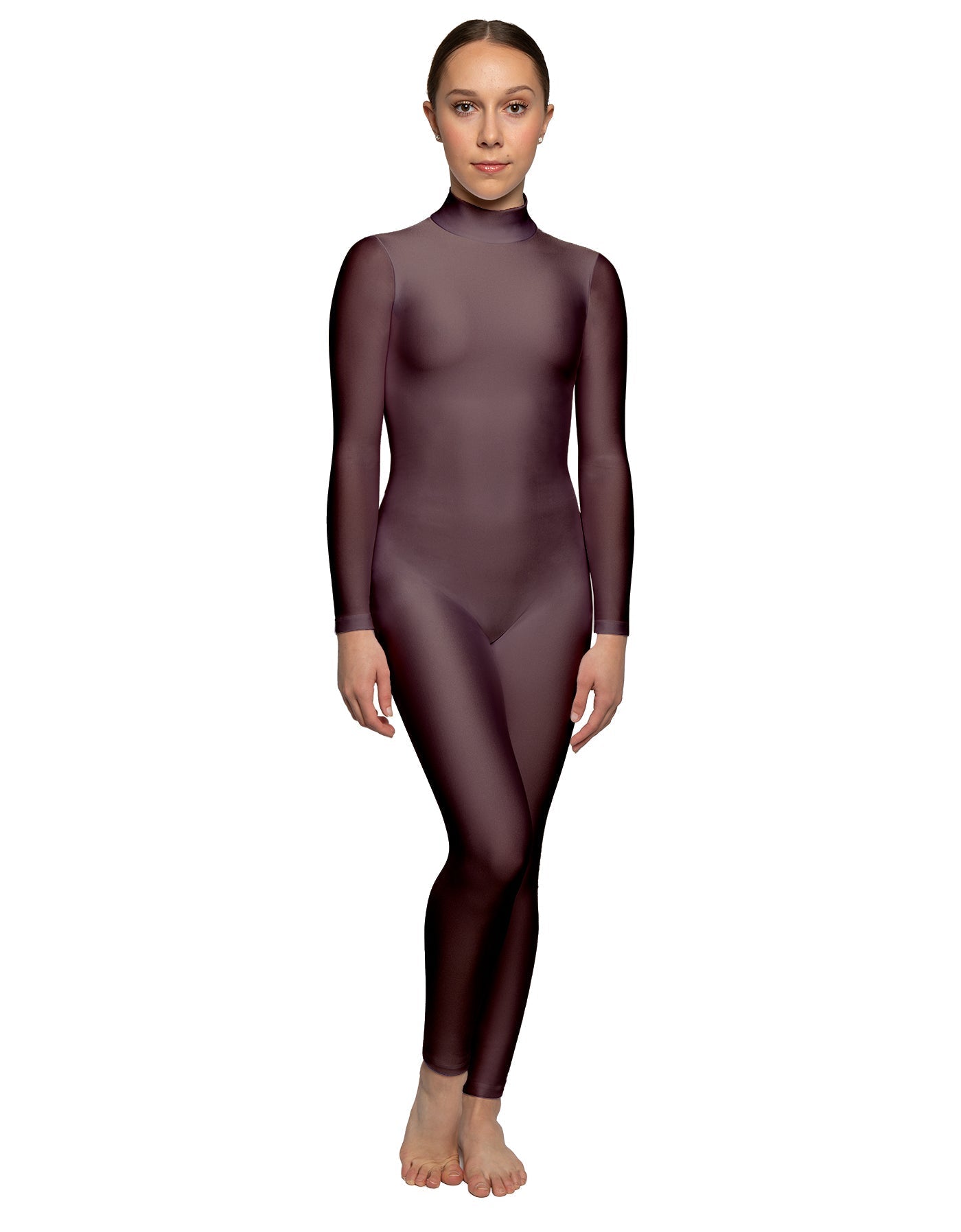 Solid Lycra LS Tneck Open Back Unitard