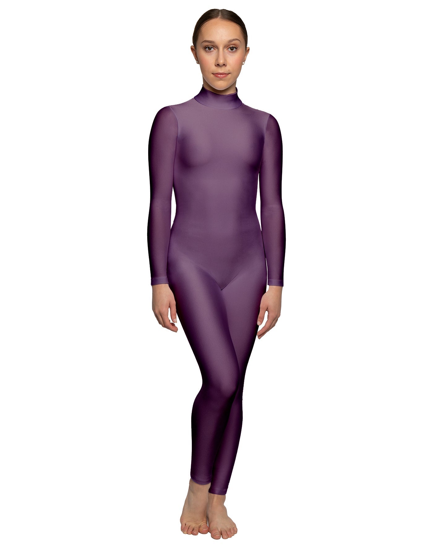 Solid Lycra LS Tneck Open Back Unitard