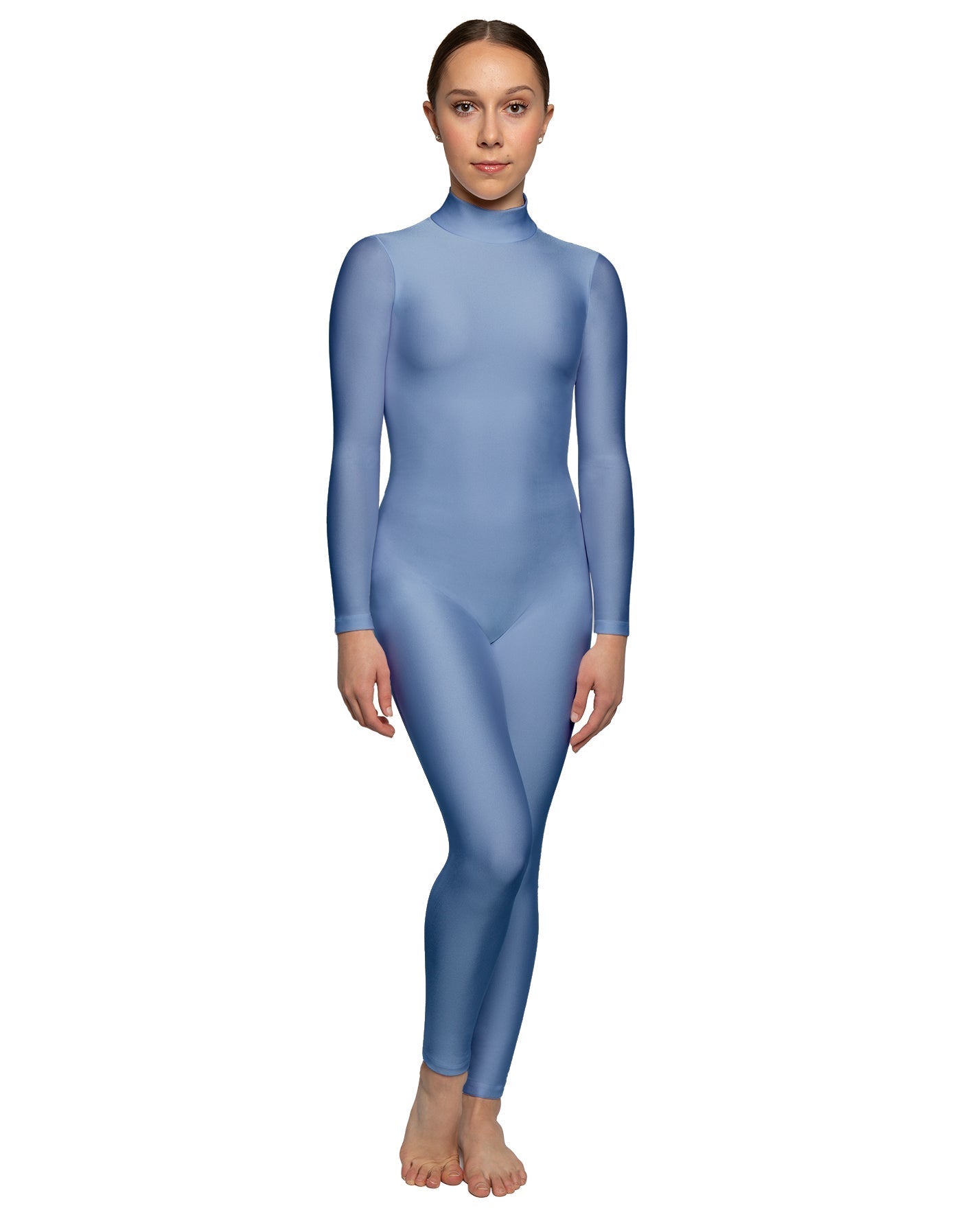 Solid Lycra LS Tneck Open Back Unitard