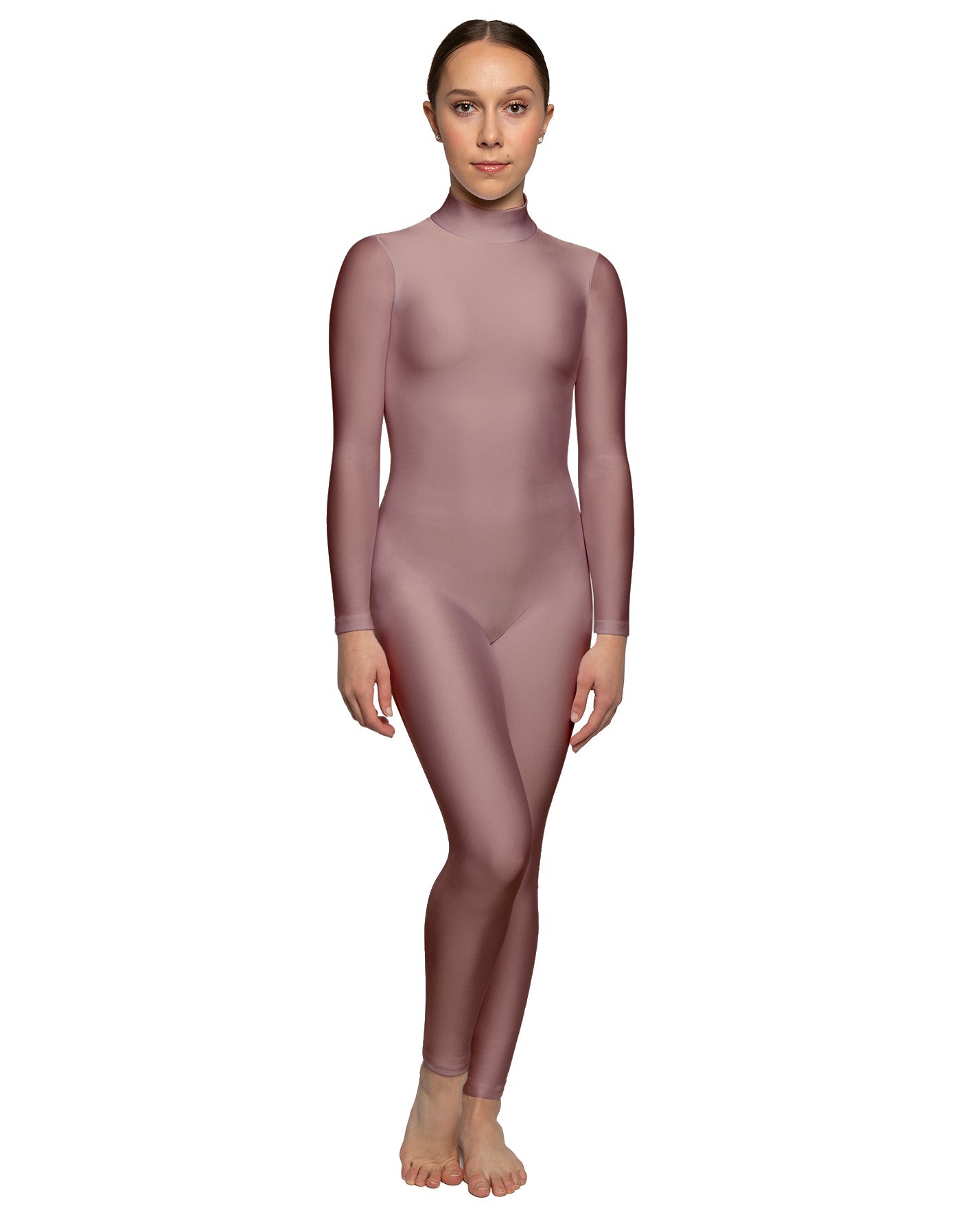Solid Lycra LS Tneck Open Back Unitard