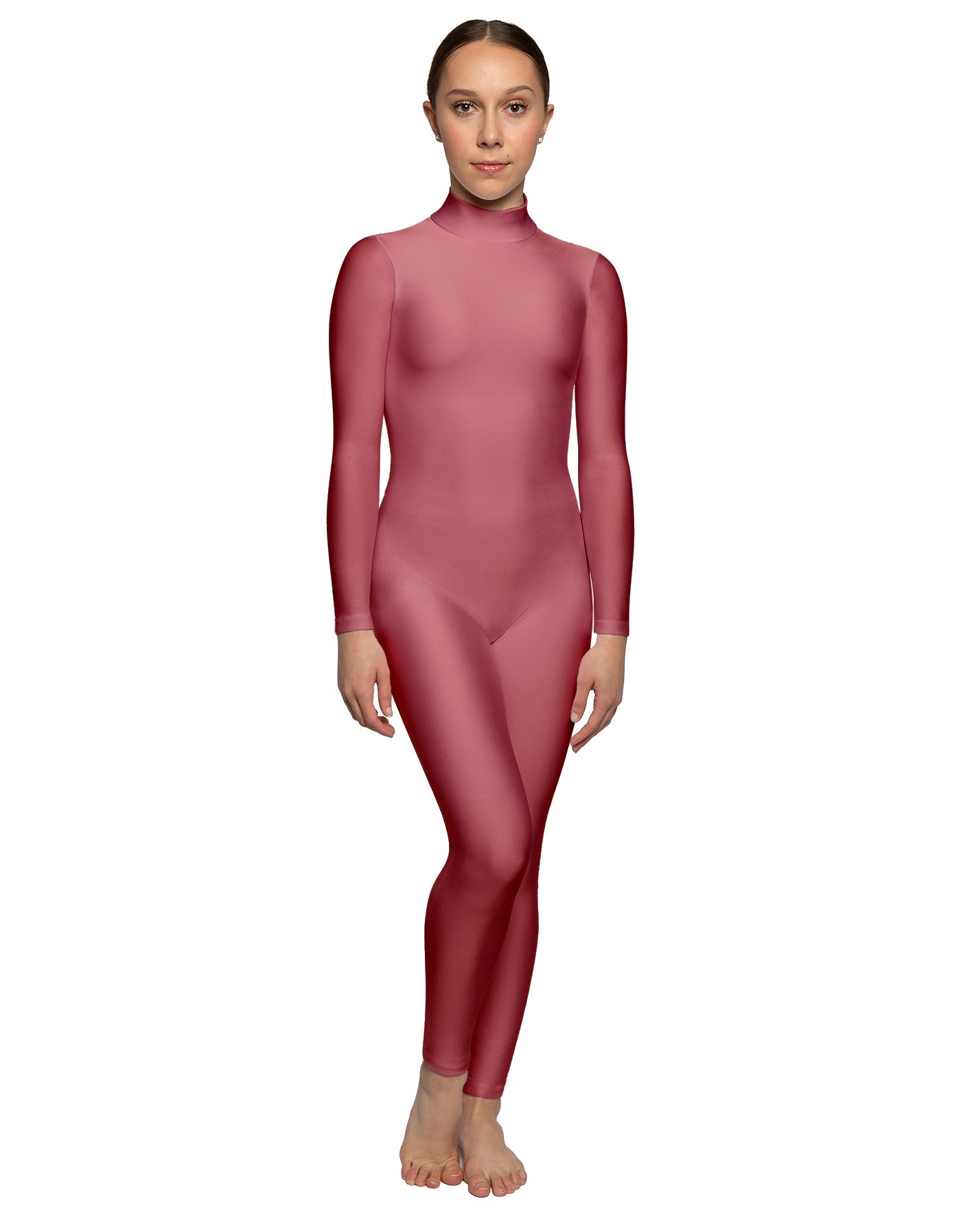 Solid Lycra LS Tneck Open Back Unitard
