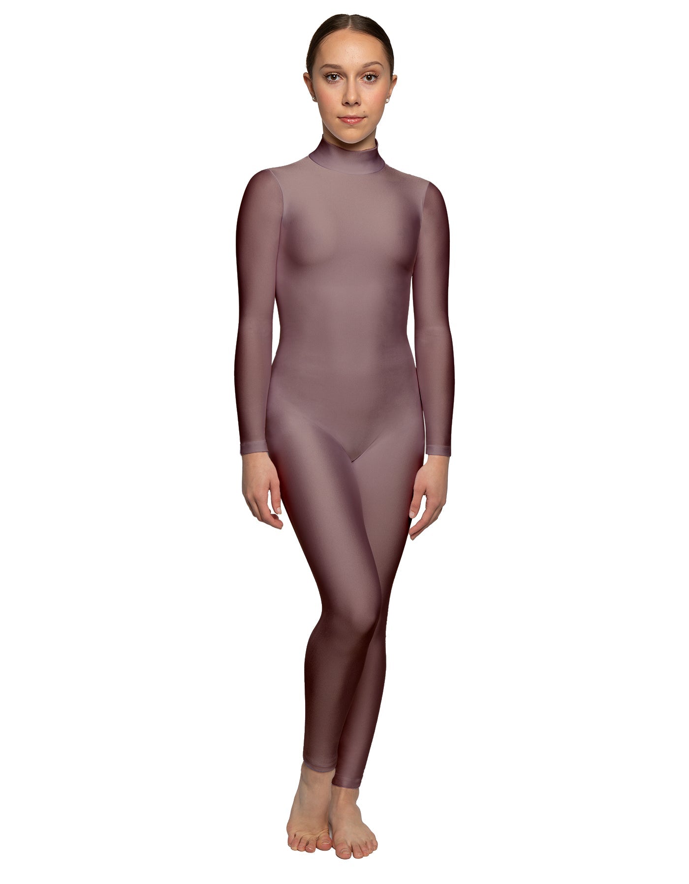 Solid Lycra LS Tneck Open Back Unitard