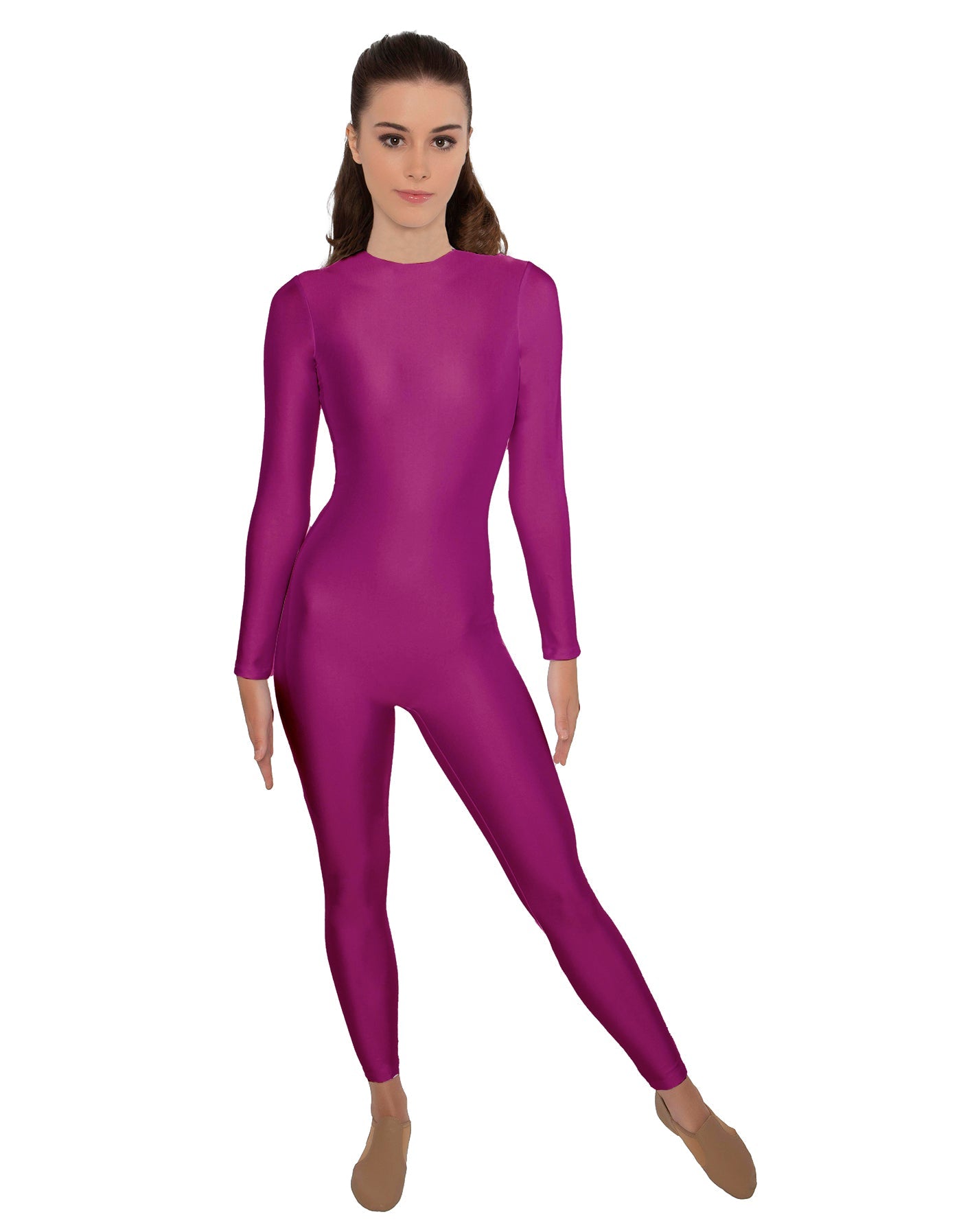 Solid Lycra LS Open Back Unitard