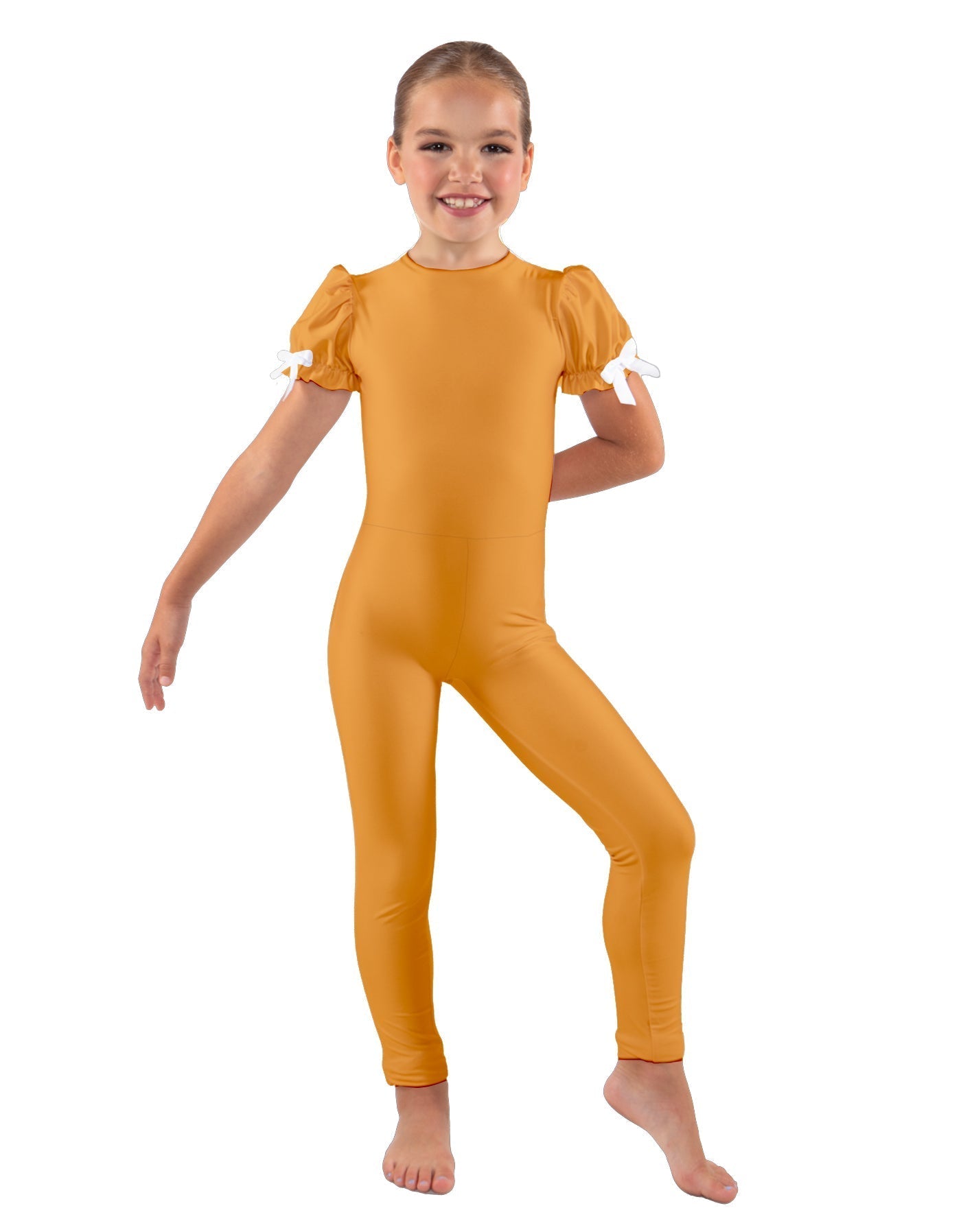 Solid Lycra Puff Sleeve Round Neck Keyhole Unitard