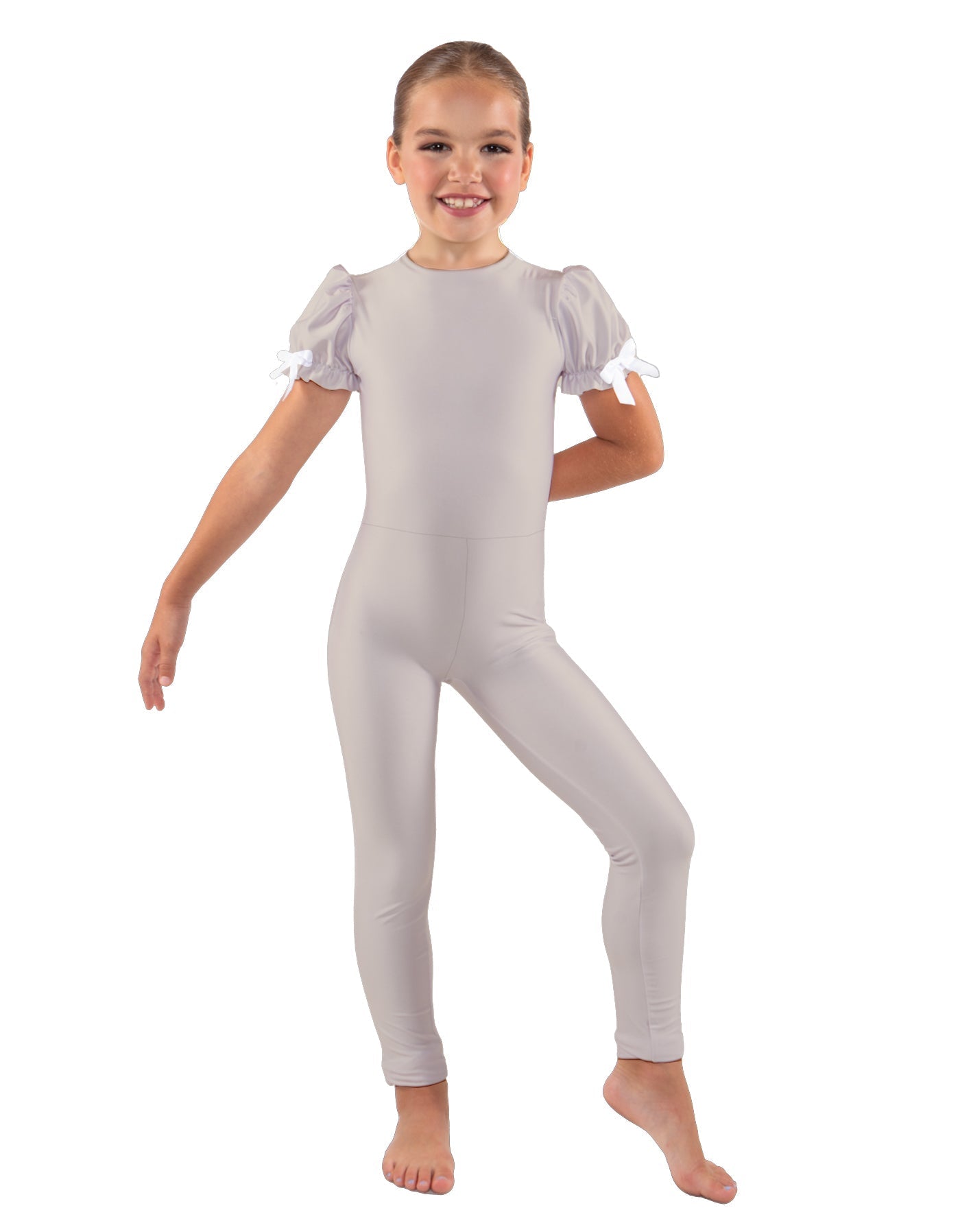 Solid Lycra Puff Sleeve Round Neck Keyhole Unitard