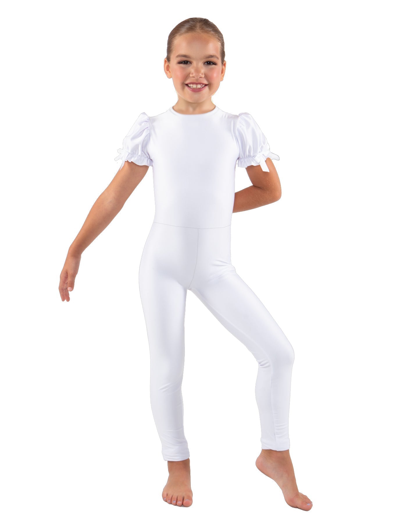 Solid Lycra Puff Sleeve Round Neck Keyhole Unitard