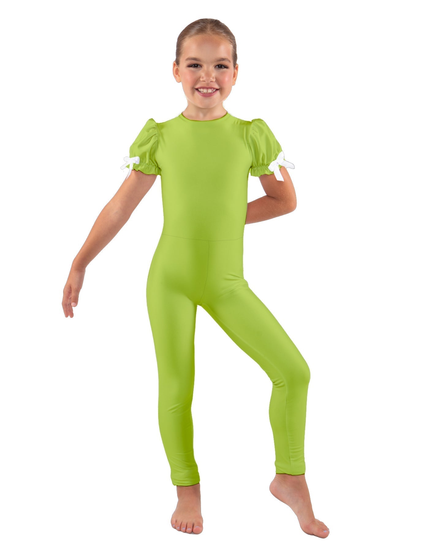 Solid Lycra Puff Sleeve Round Neck Keyhole Unitard