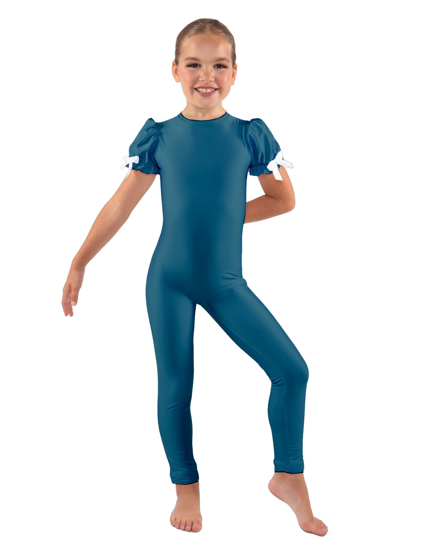 Solid Lycra Puff Sleeve Round Neck Keyhole Unitard