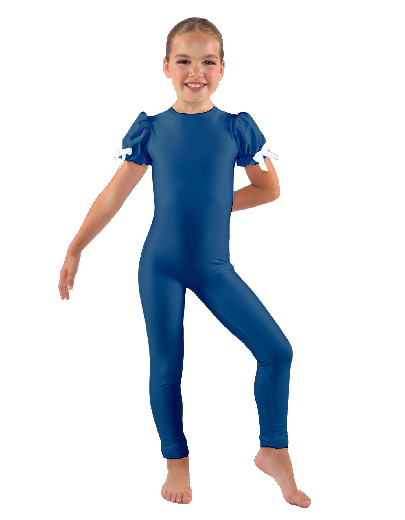 Solid Lycra Puff Sleeve Round Neck Keyhole Unitard