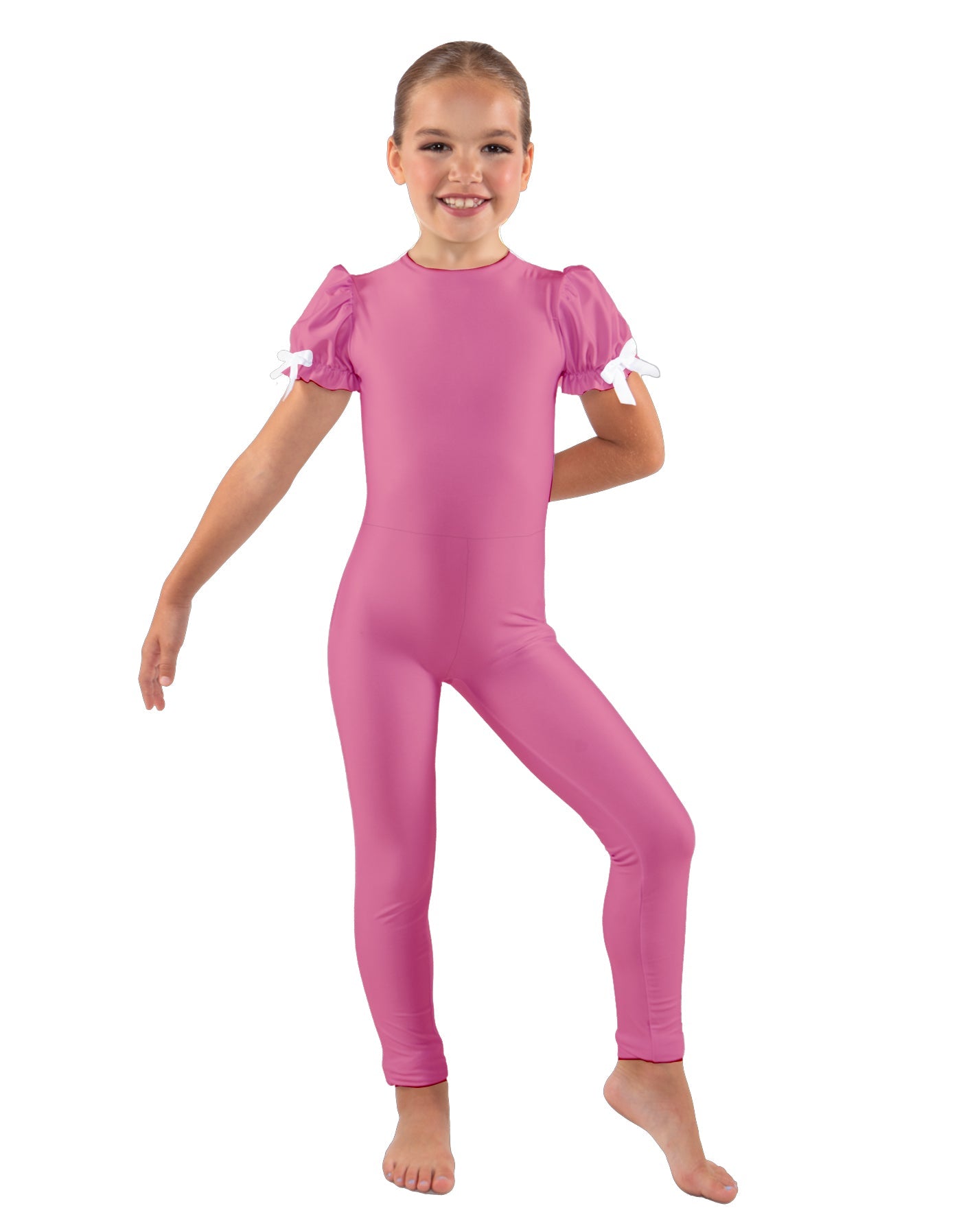 Solid Lycra Puff Sleeve Round Neck Keyhole Unitard