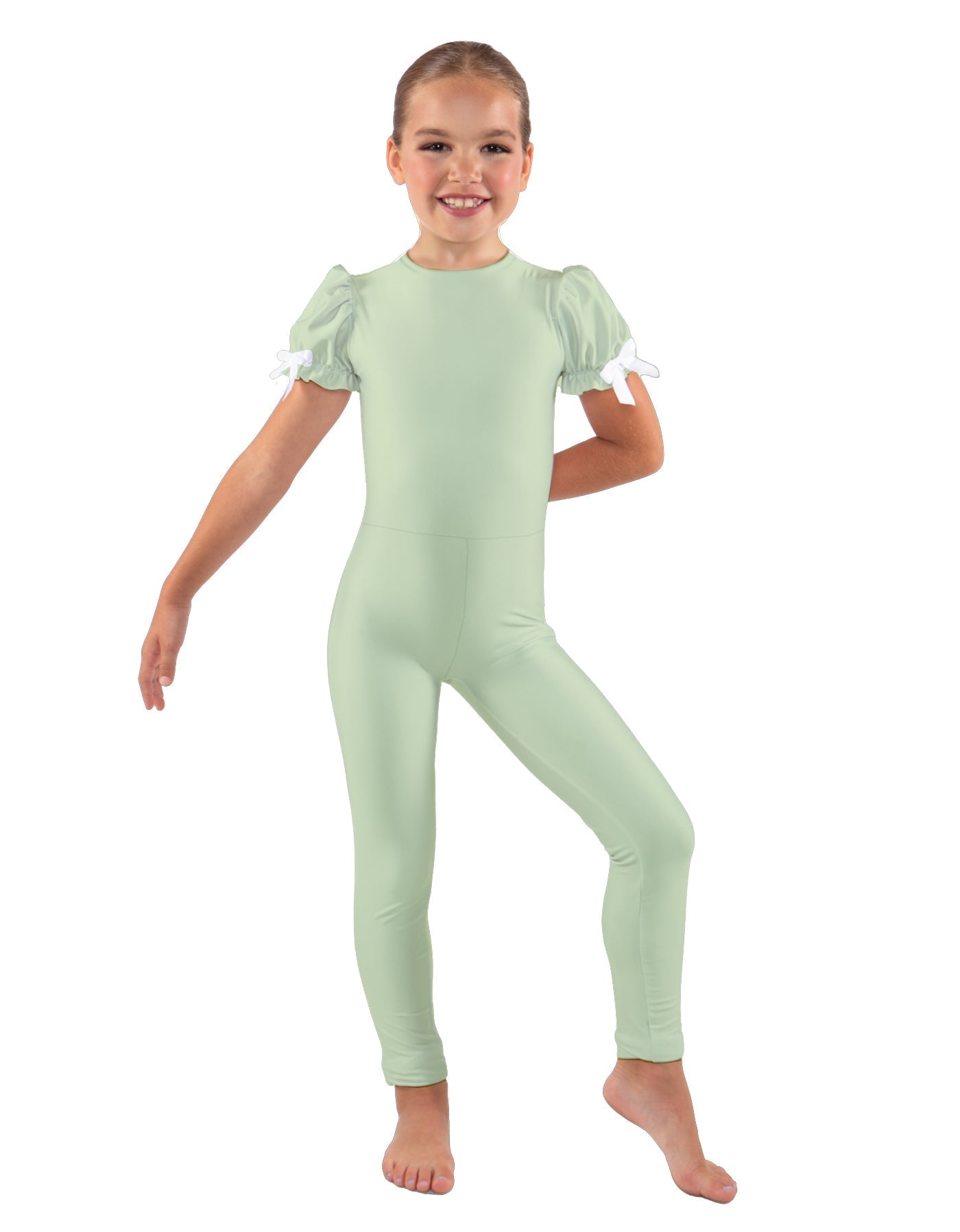 Solid Lycra Puff Sleeve Round Neck Keyhole Unitard