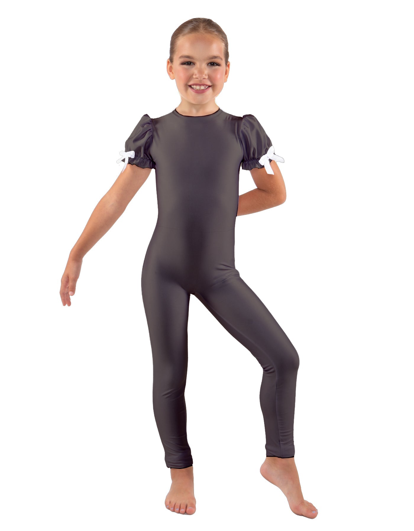 Solid Lycra Puff Sleeve Round Neck Keyhole Unitard