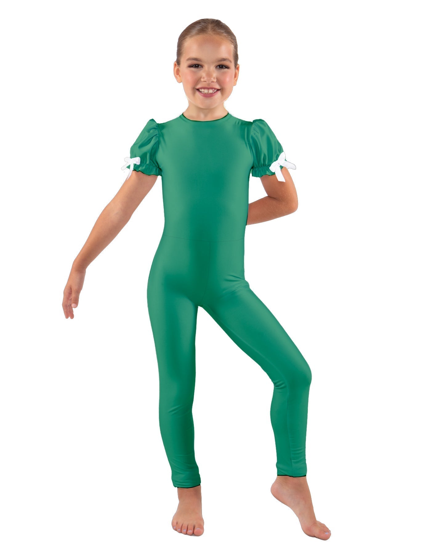 Solid Lycra Puff Sleeve Round Neck Keyhole Unitard