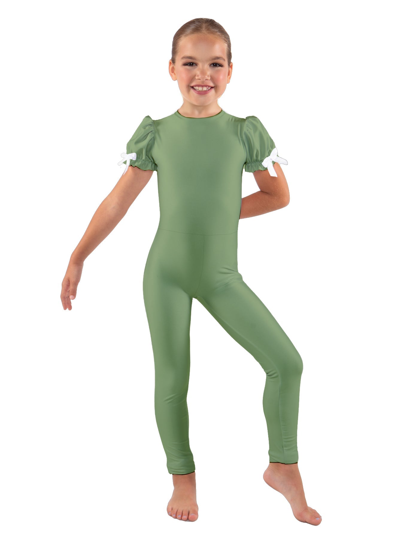 Solid Lycra Puff Sleeve Round Neck Keyhole Unitard