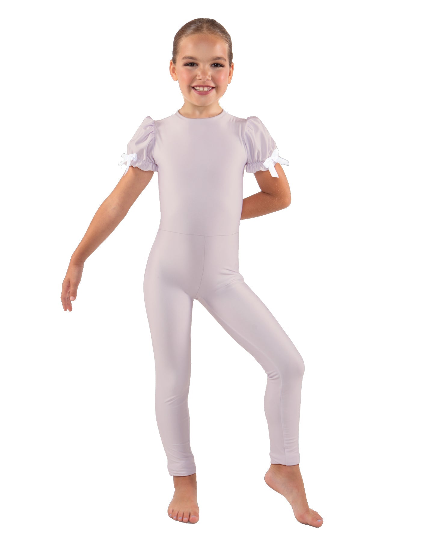 Solid Lycra Puff Sleeve Round Neck Keyhole Unitard
