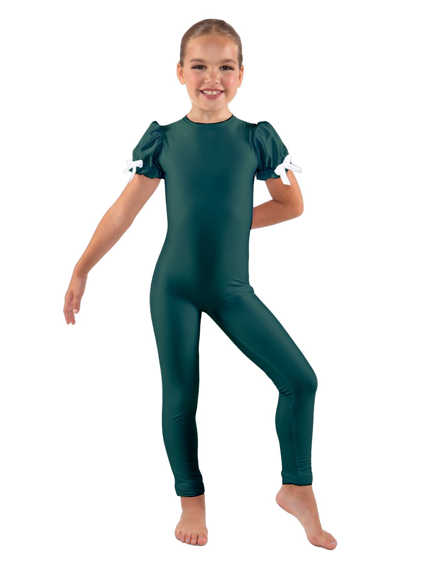 Solid Lycra Puff Sleeve Round Neck Keyhole Unitard