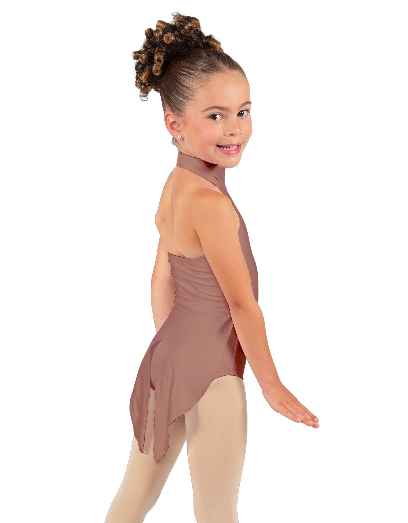 Solid Lycra Halter Collar Leotard with Tails