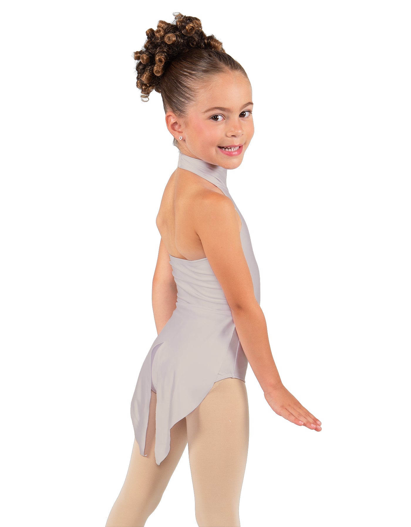 Solid Lycra Halter Collar Leotard with Tails