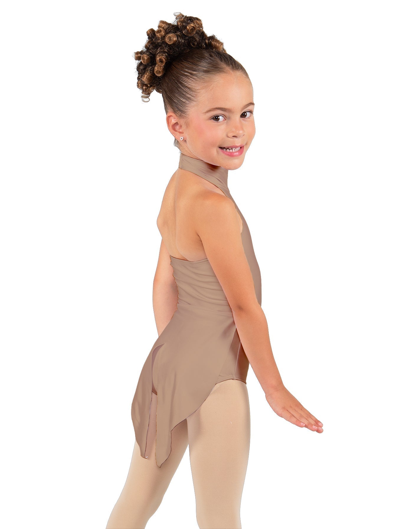 Solid Lycra Halter Collar Leotard with Tails