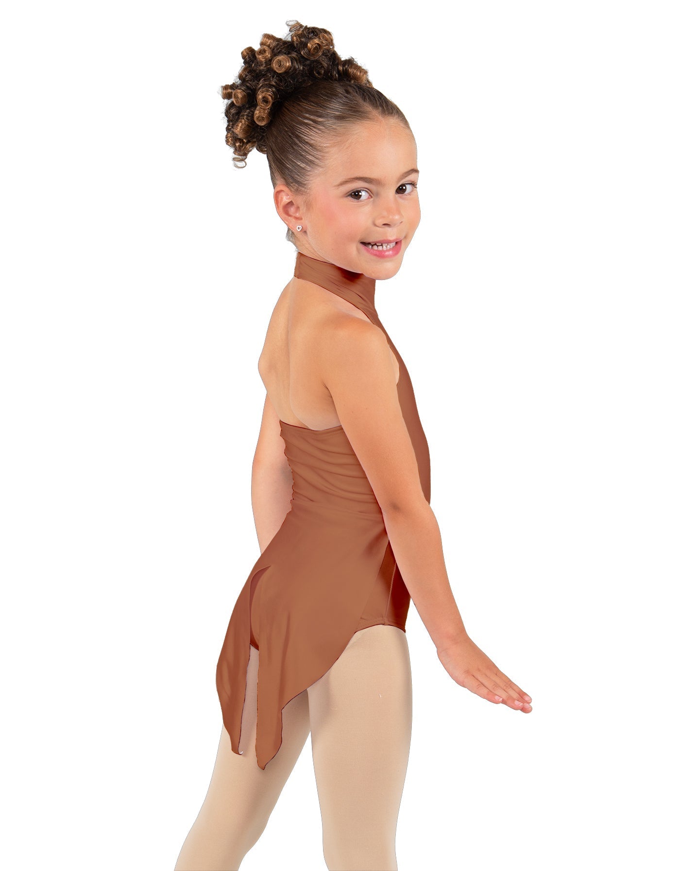 Solid Lycra Halter Collar Leotard with Tails