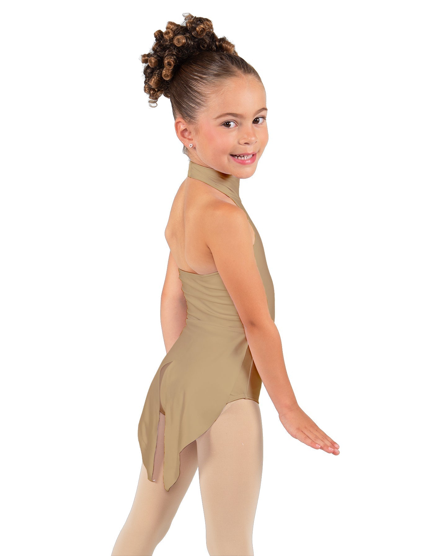Solid Lycra Halter Collar Leotard with Tails