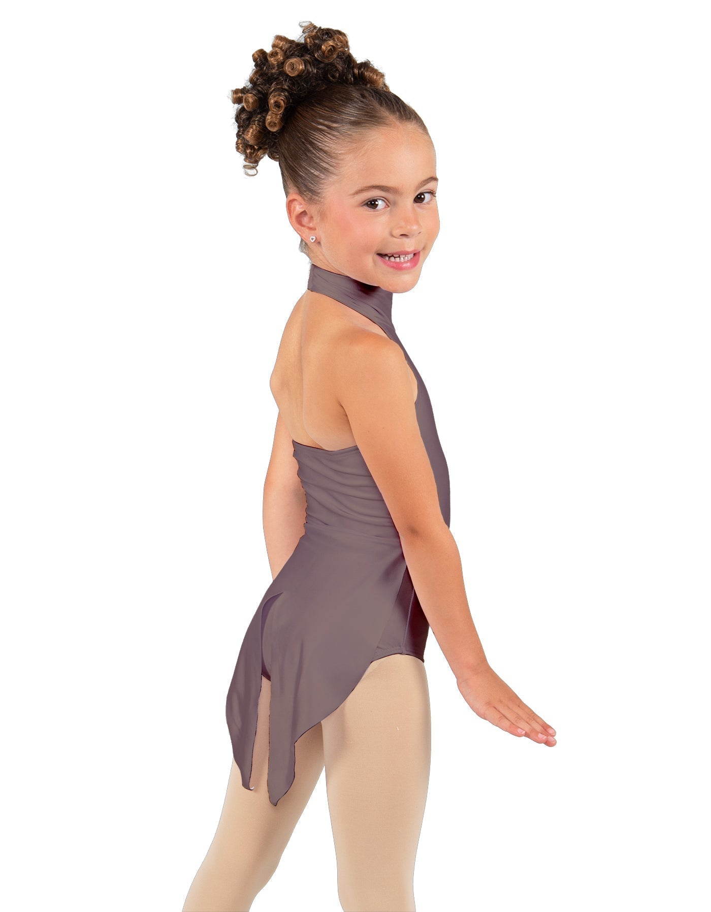 Solid Lycra Halter Collar Leotard with Tails