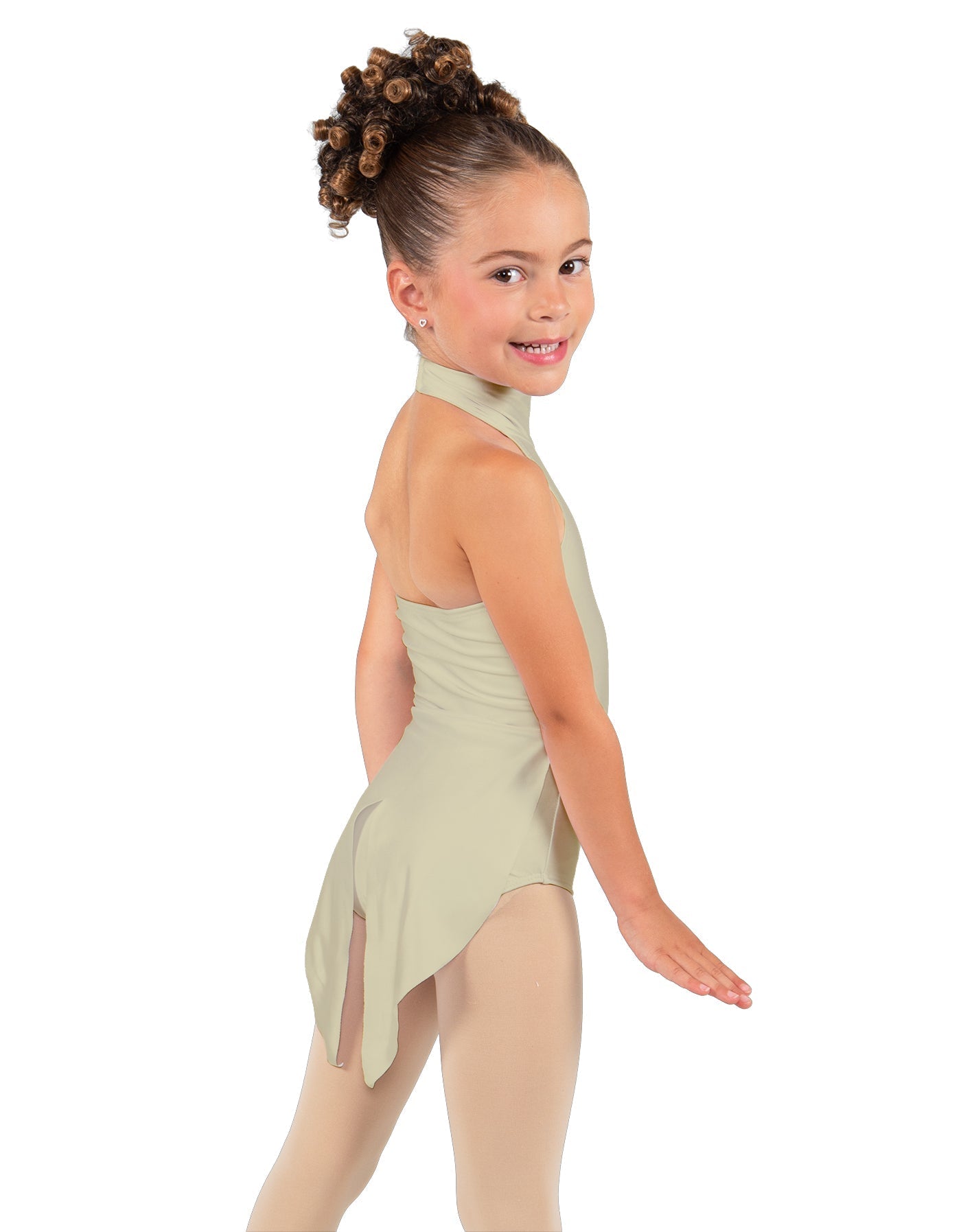 Solid Lycra Halter Collar Leotard with Tails