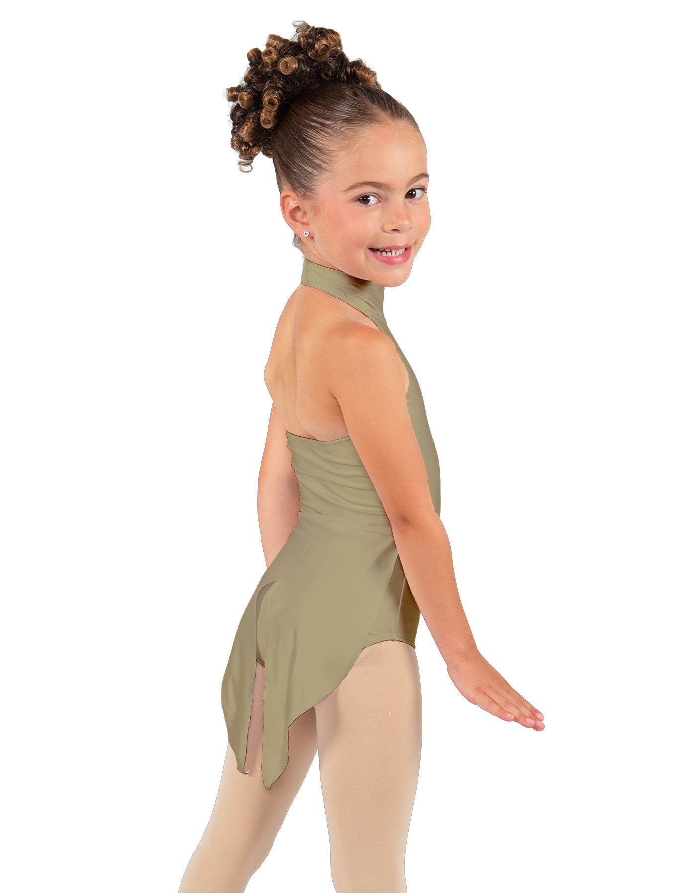 Solid Lycra Halter Collar Leotard with Tails
