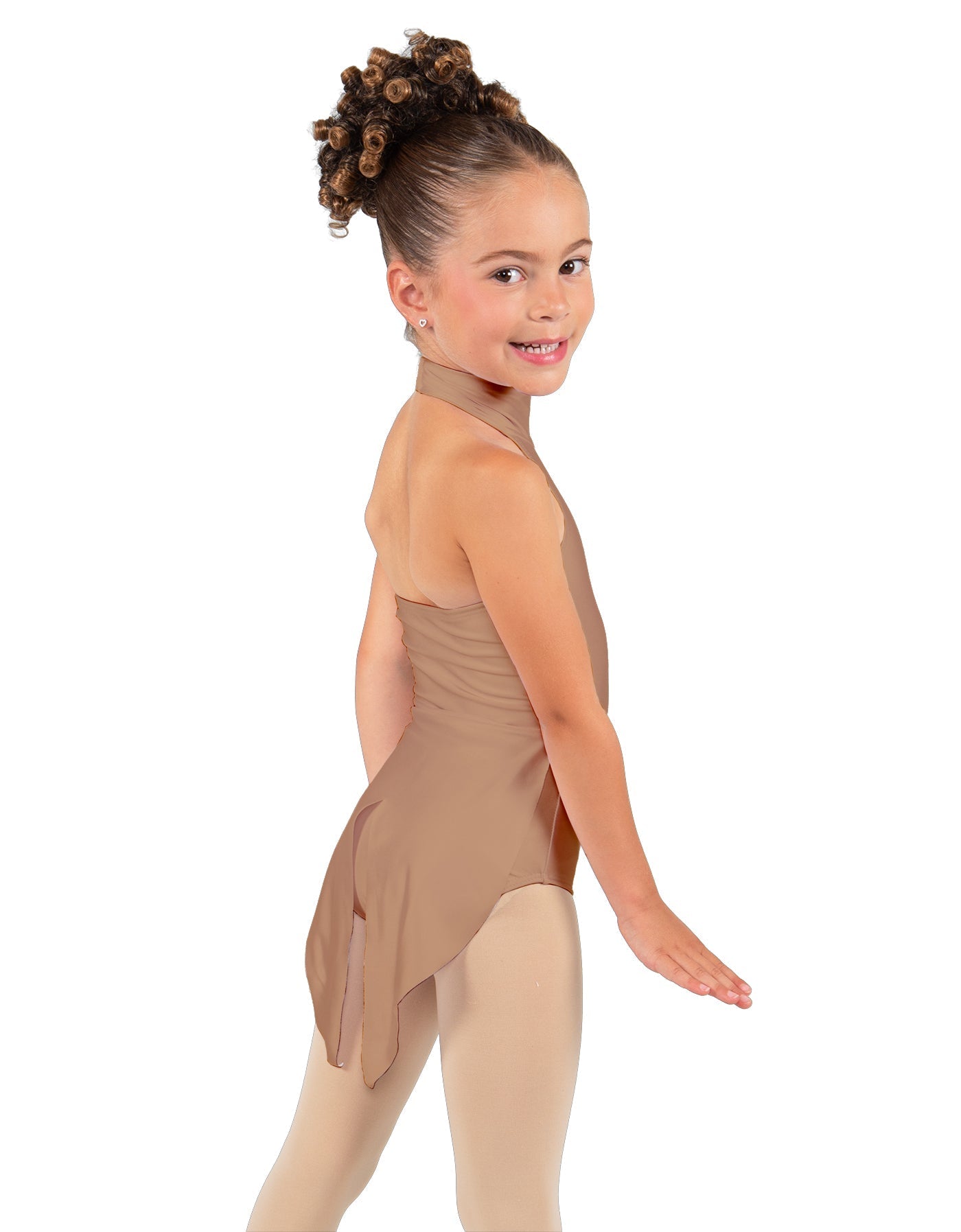 Solid Lycra Halter Collar Leotard with Tails