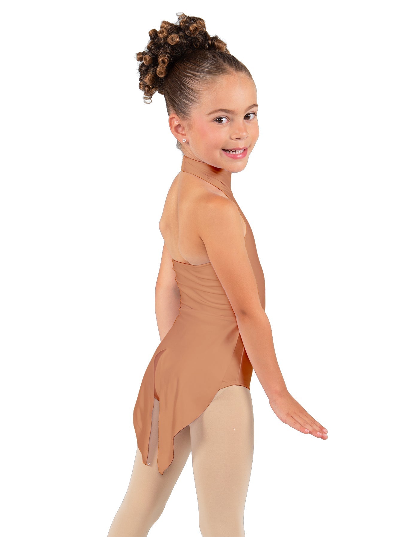 Solid Lycra Halter Collar Leotard with Tails