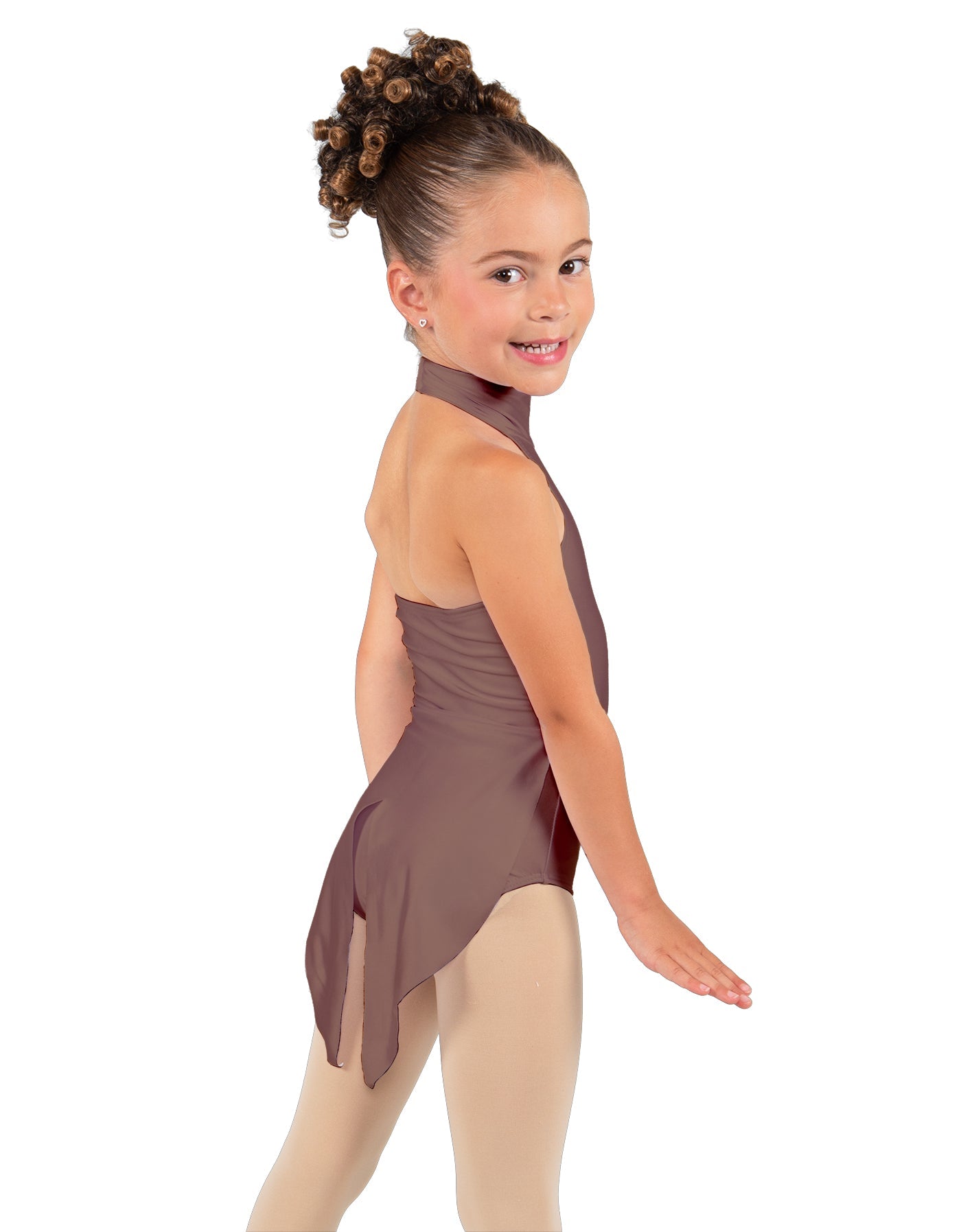 Solid Lycra Halter Collar Leotard with Tails