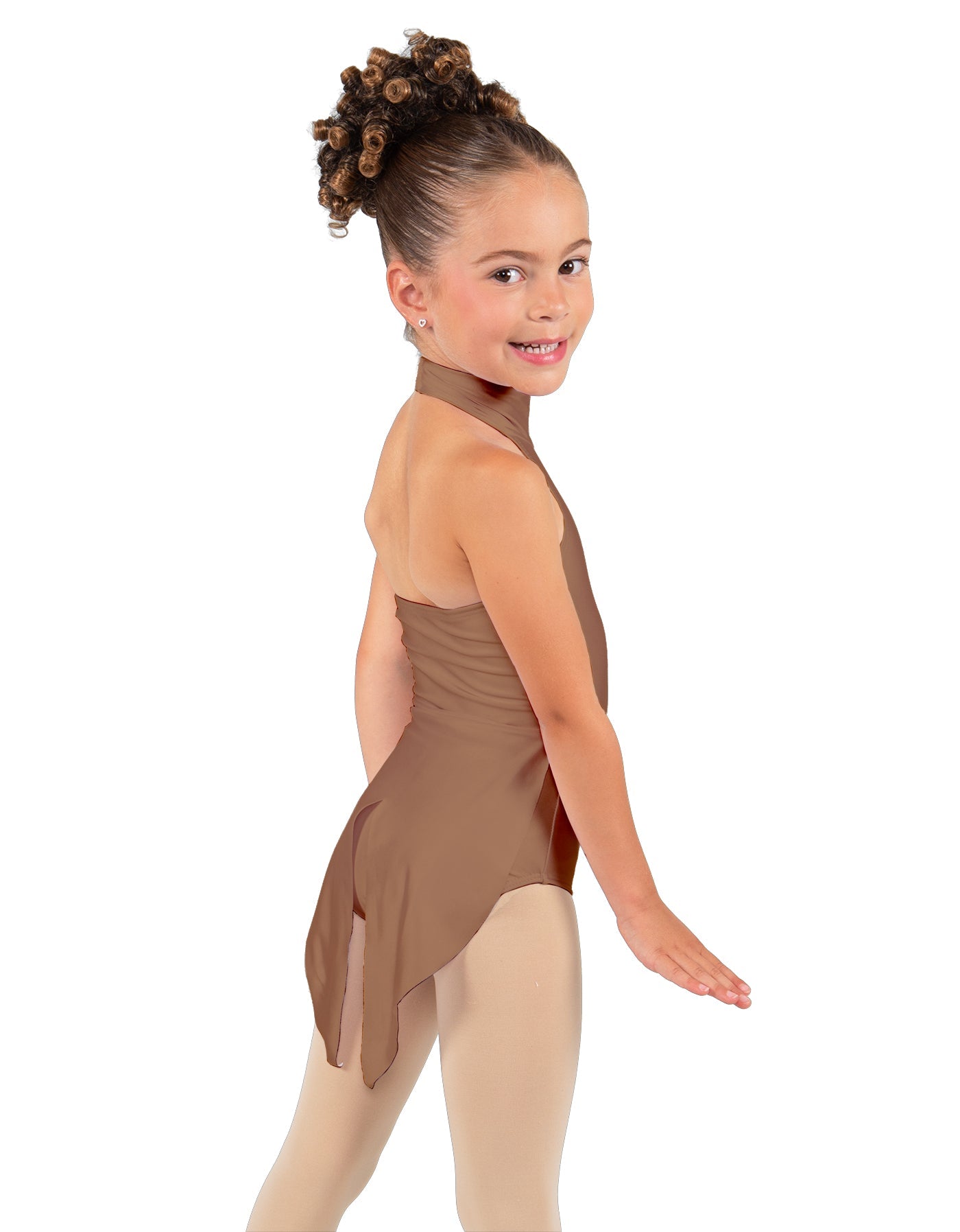 Solid Lycra Halter Collar Leotard with Tails