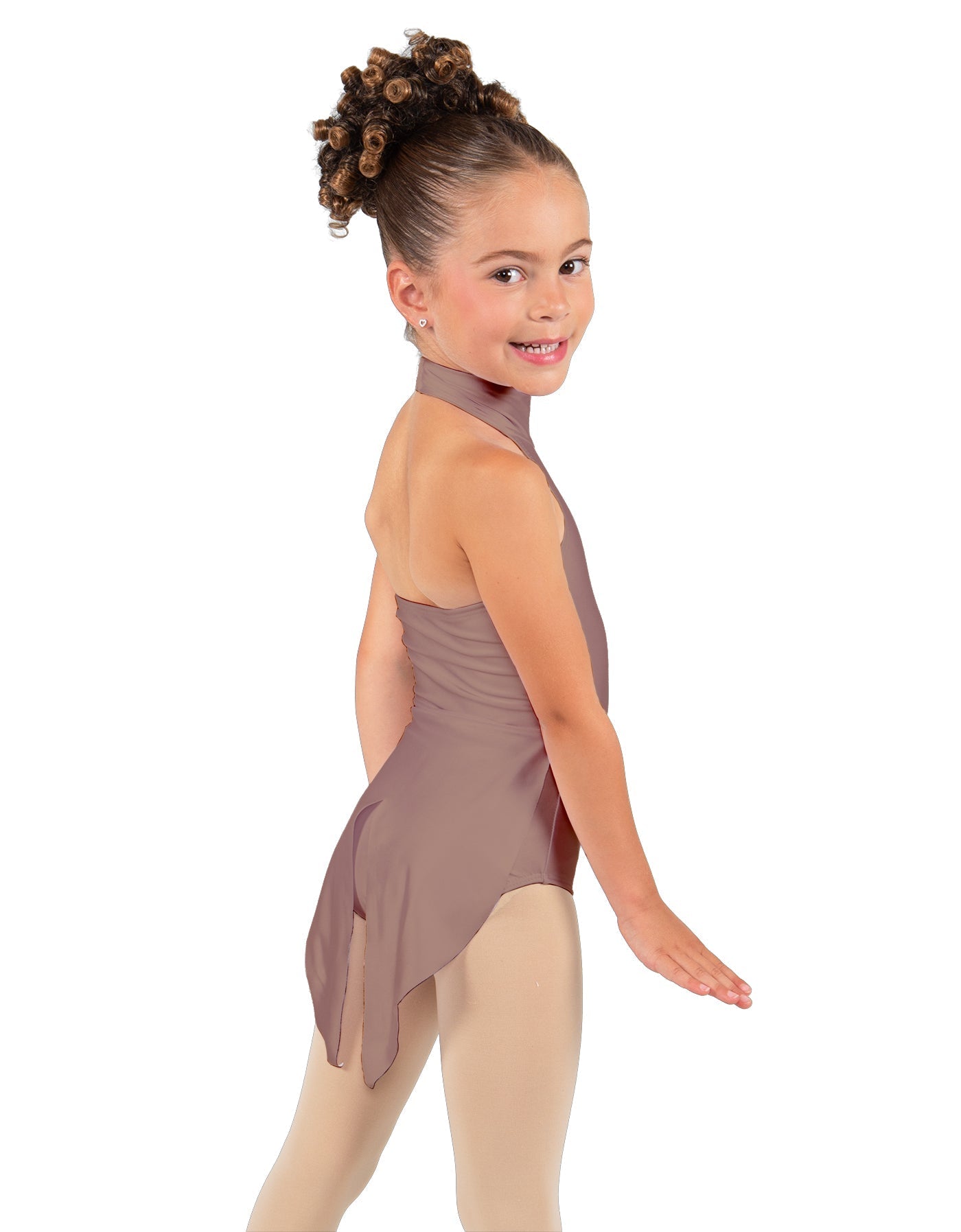 Solid Lycra Halter Collar Leotard with Tails