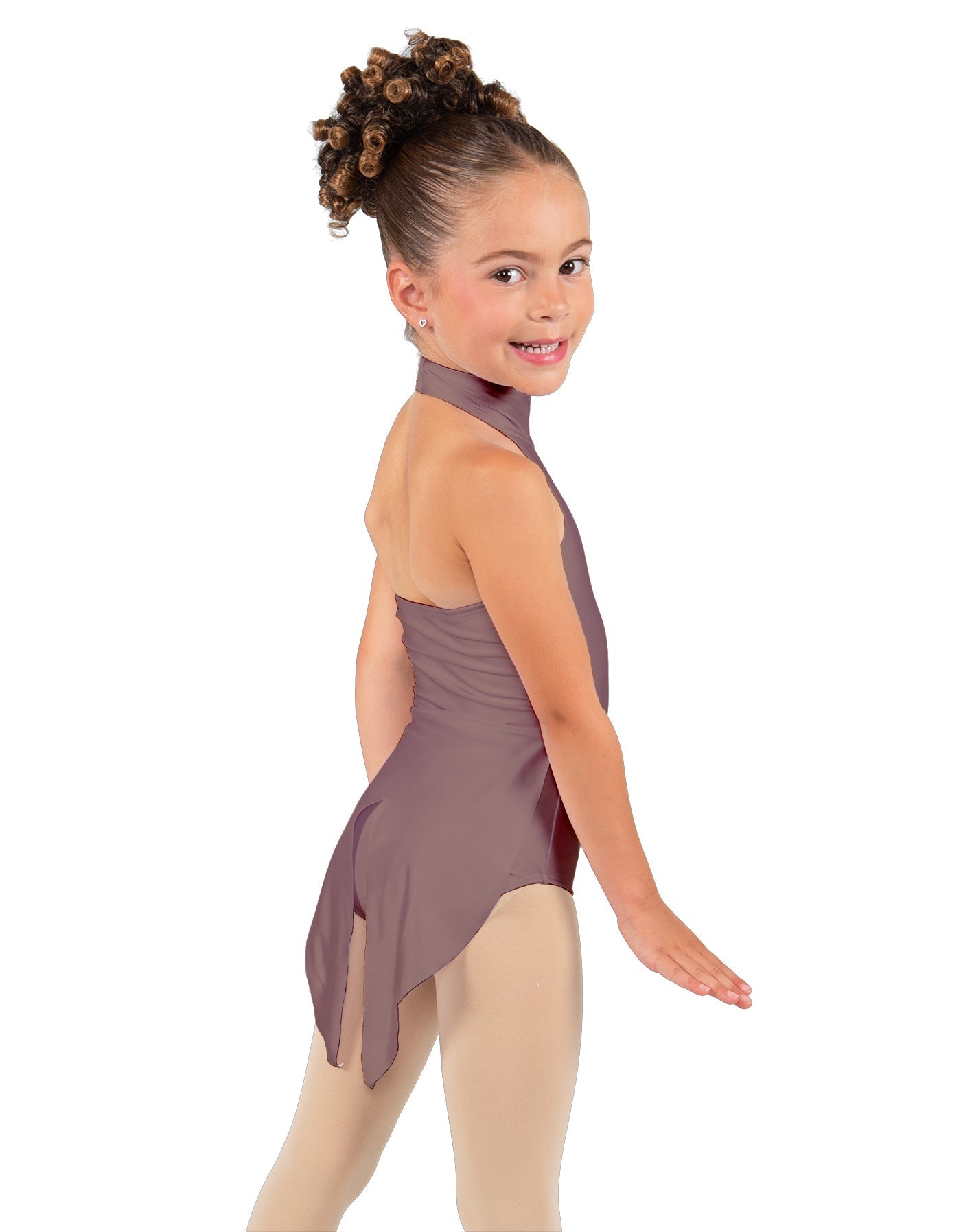 Solid Lycra Halter Collar Leotard with Tails