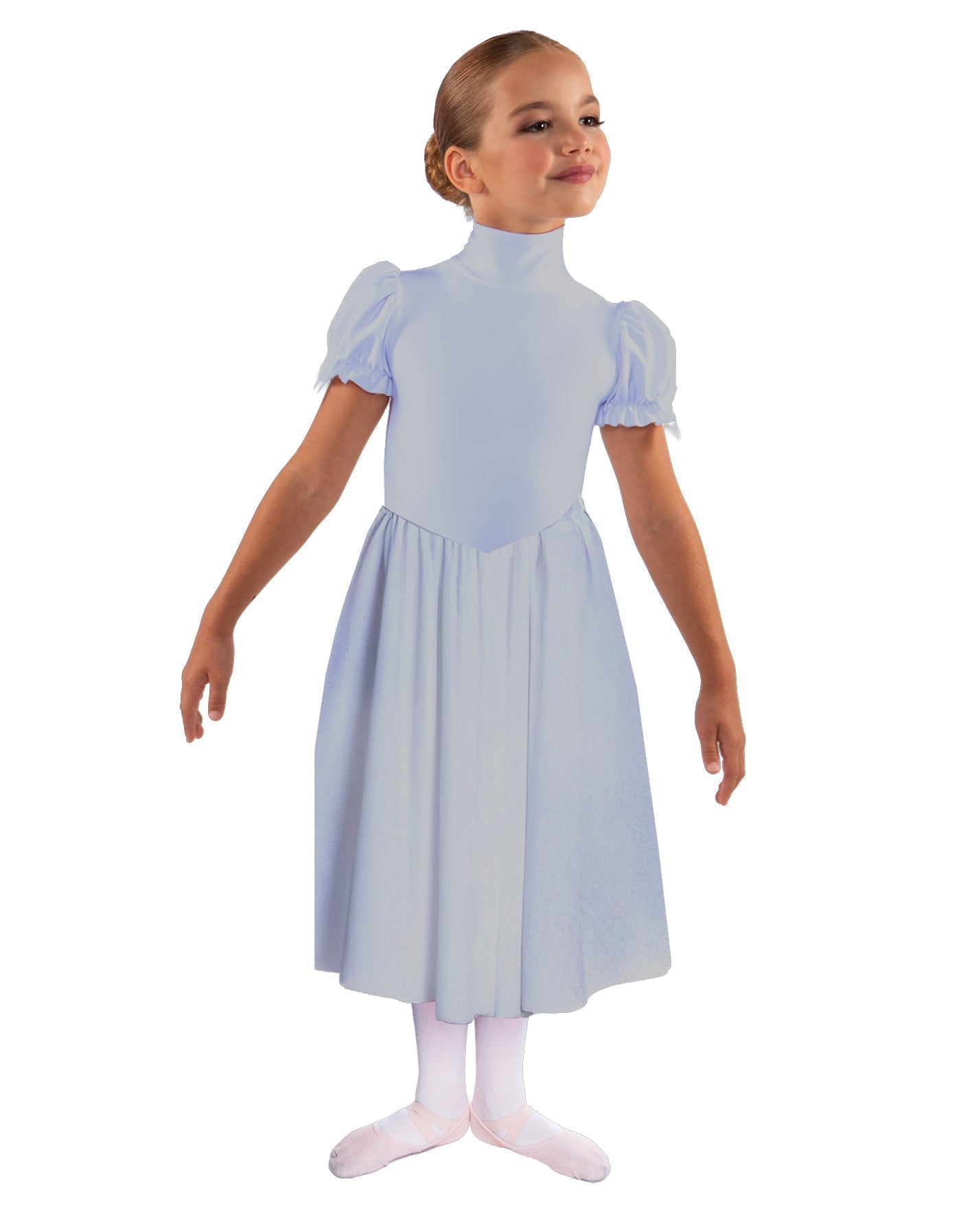 Solid Lycra T Neck Puff Sleeve Dress Below Knee Zipper back