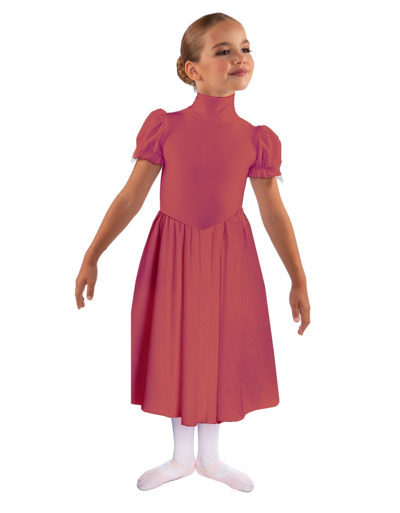 Solid Lycra T Neck Puff Sleeve Dress Below Knee Zipper back