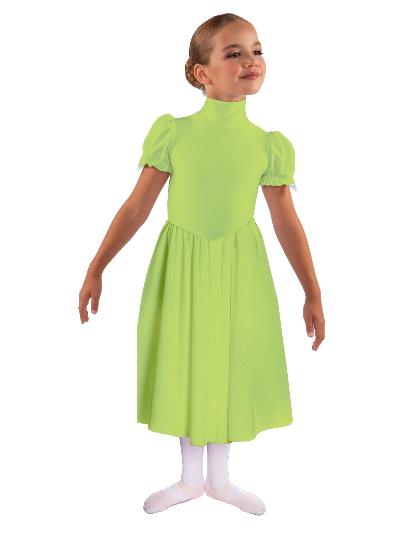 Solid Lycra T Neck Puff Sleeve Dress Below Knee Zipper back