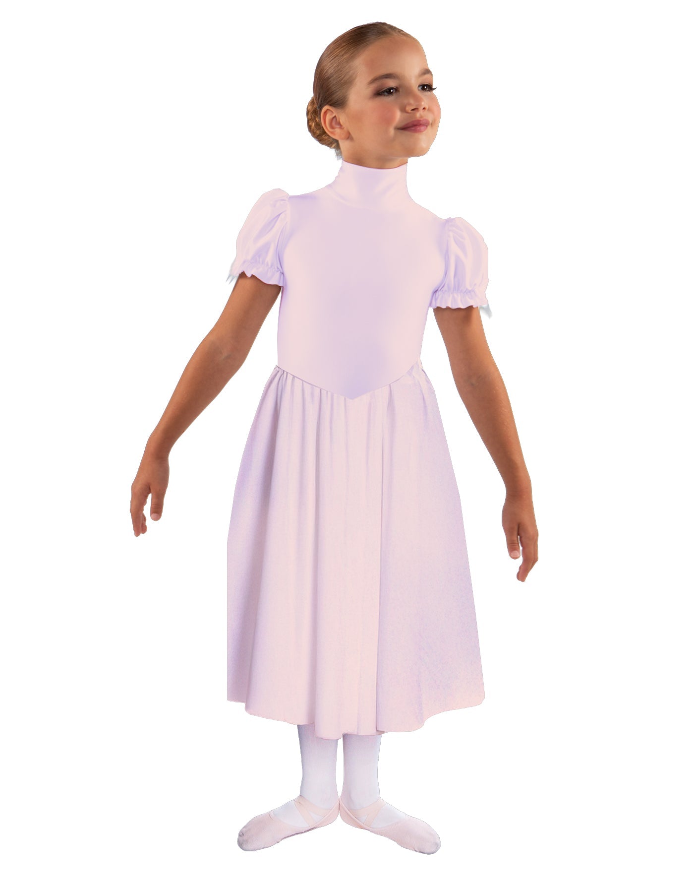 Solid Lycra T Neck Puff Sleeve Dress Below Knee Zipper back