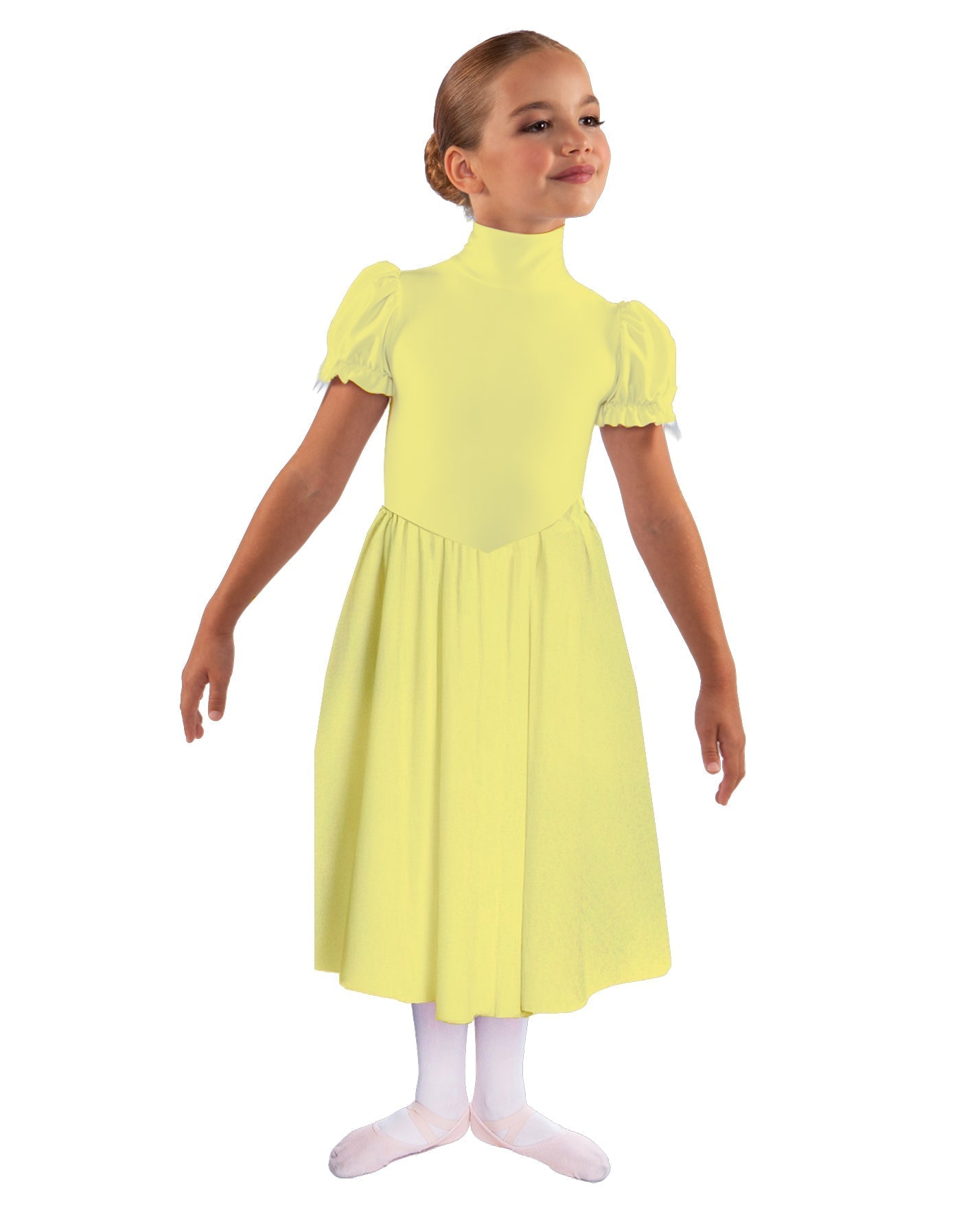 Solid Lycra T Neck Puff Sleeve Dress Below Knee Zipper back