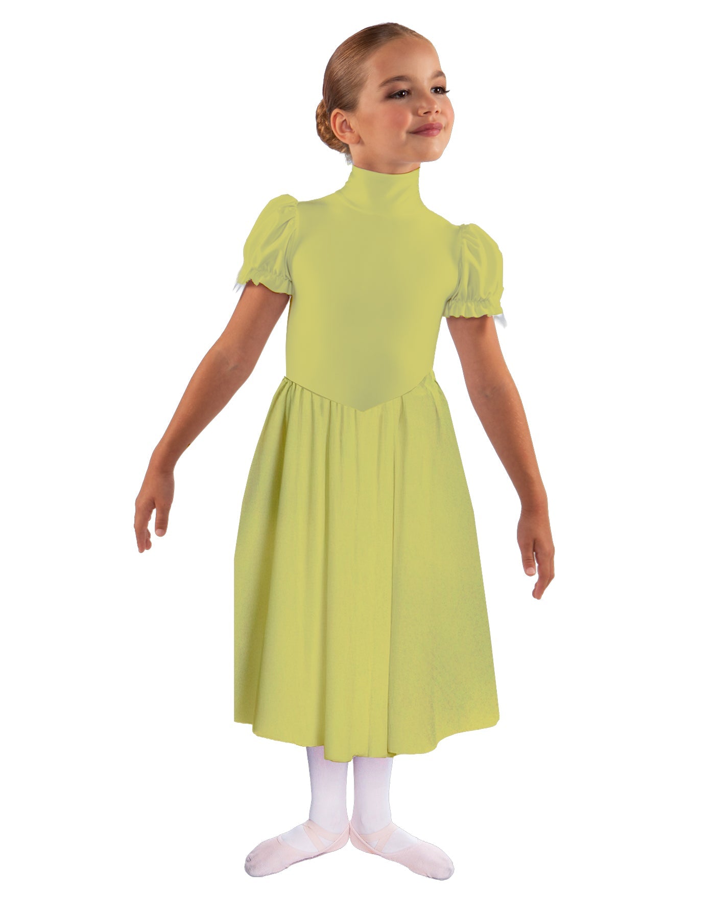 Solid Lycra T Neck Puff Sleeve Dress Below Knee Zipper back