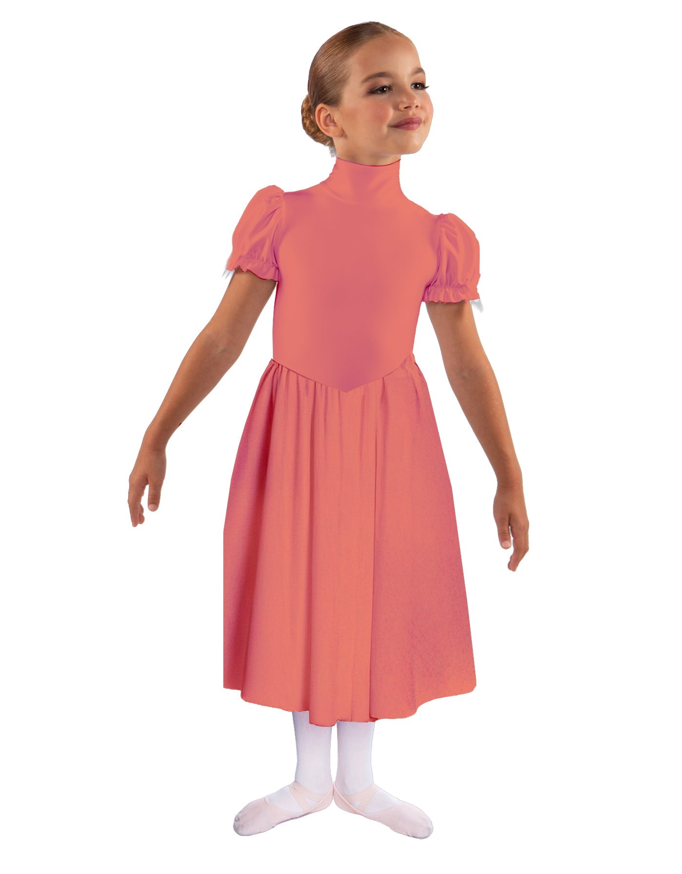 Solid Lycra T Neck Puff Sleeve Dress Below Knee Zipper back