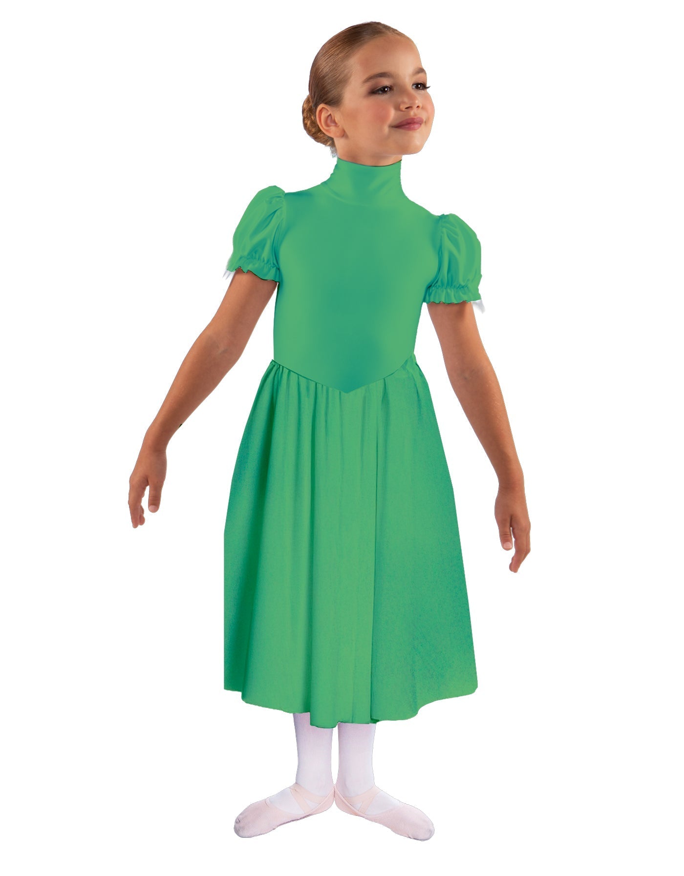 Solid Lycra T Neck Puff Sleeve Dress Below Knee Zipper back