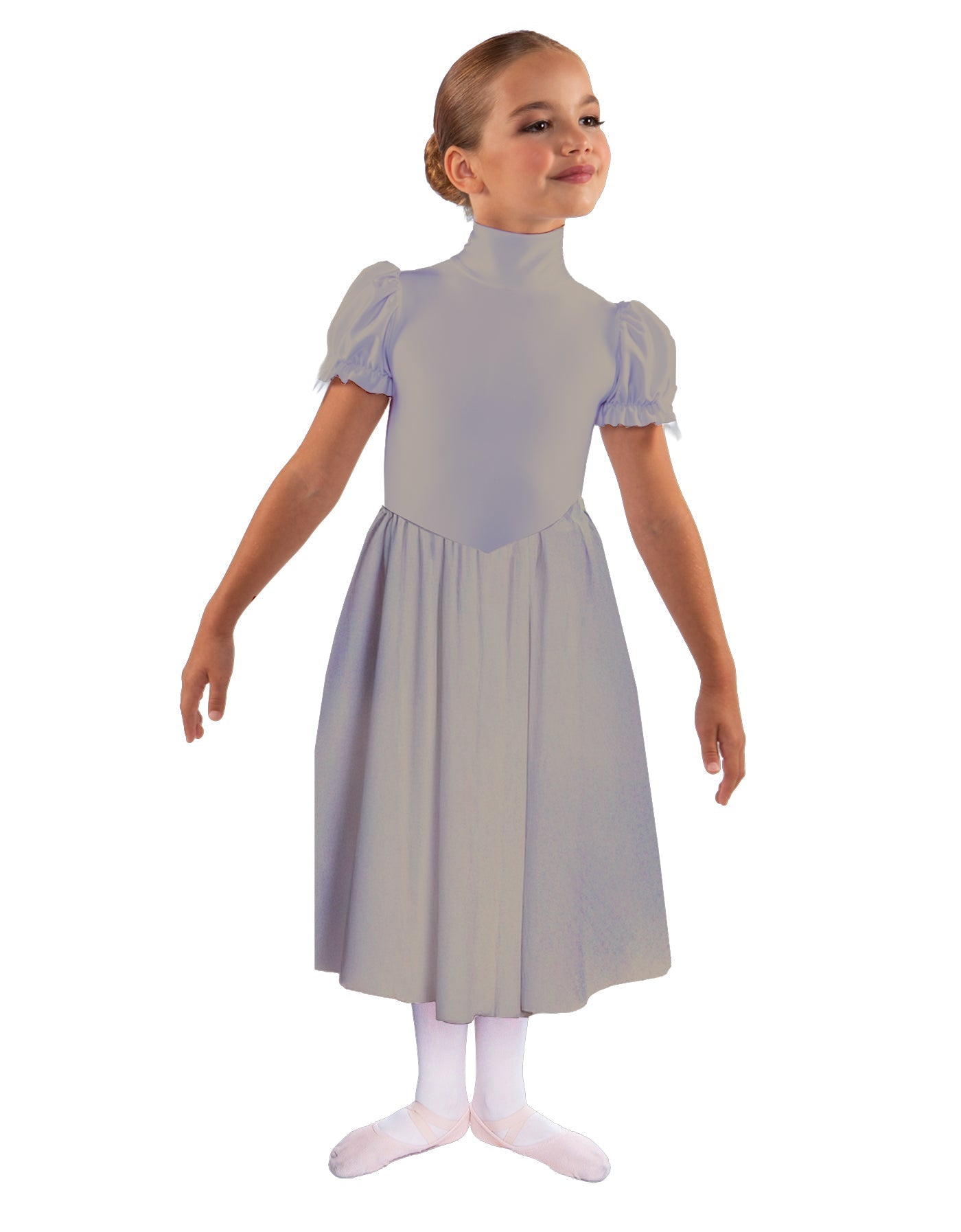 Solid Lycra T Neck Puff Sleeve Dress Below Knee Zipper back