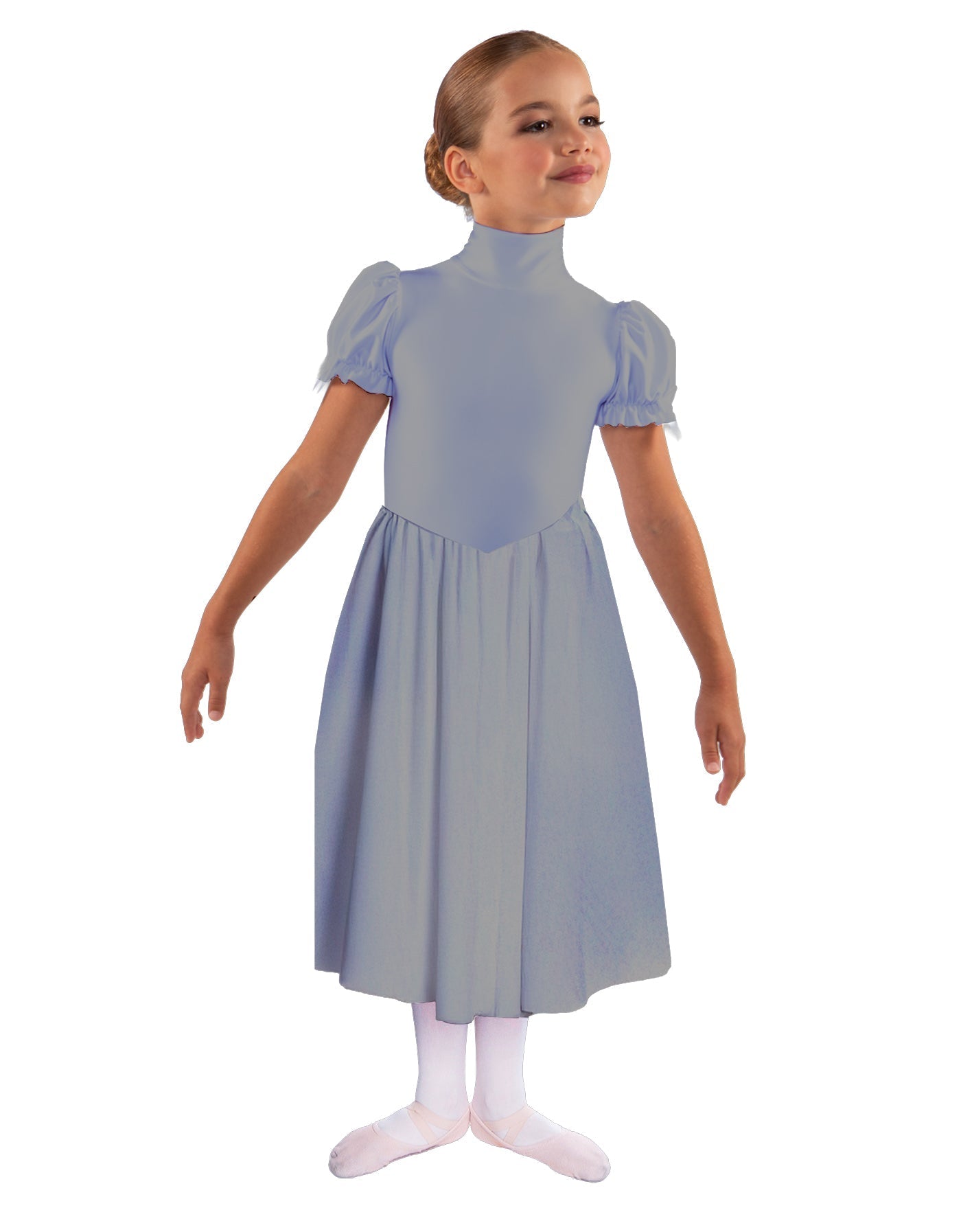 Solid Lycra T Neck Puff Sleeve Dress Below Knee Zipper back