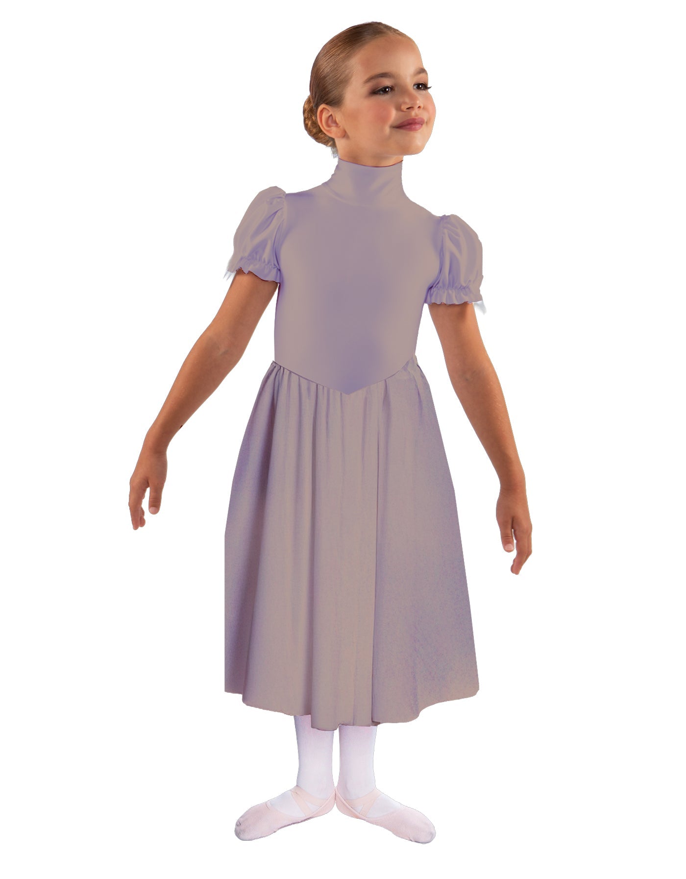 Solid Lycra T Neck Puff Sleeve Dress Below Knee Zipper back