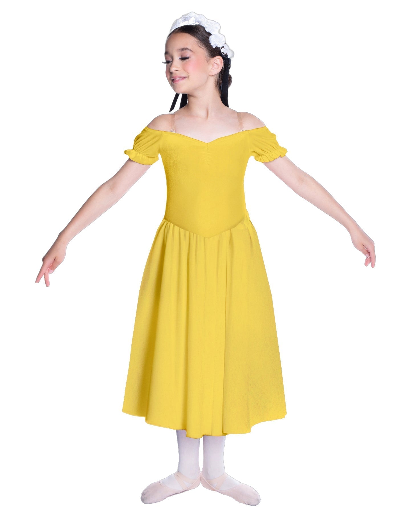 Solid Lycra Off The Shoulder Puff Sleeve Dress